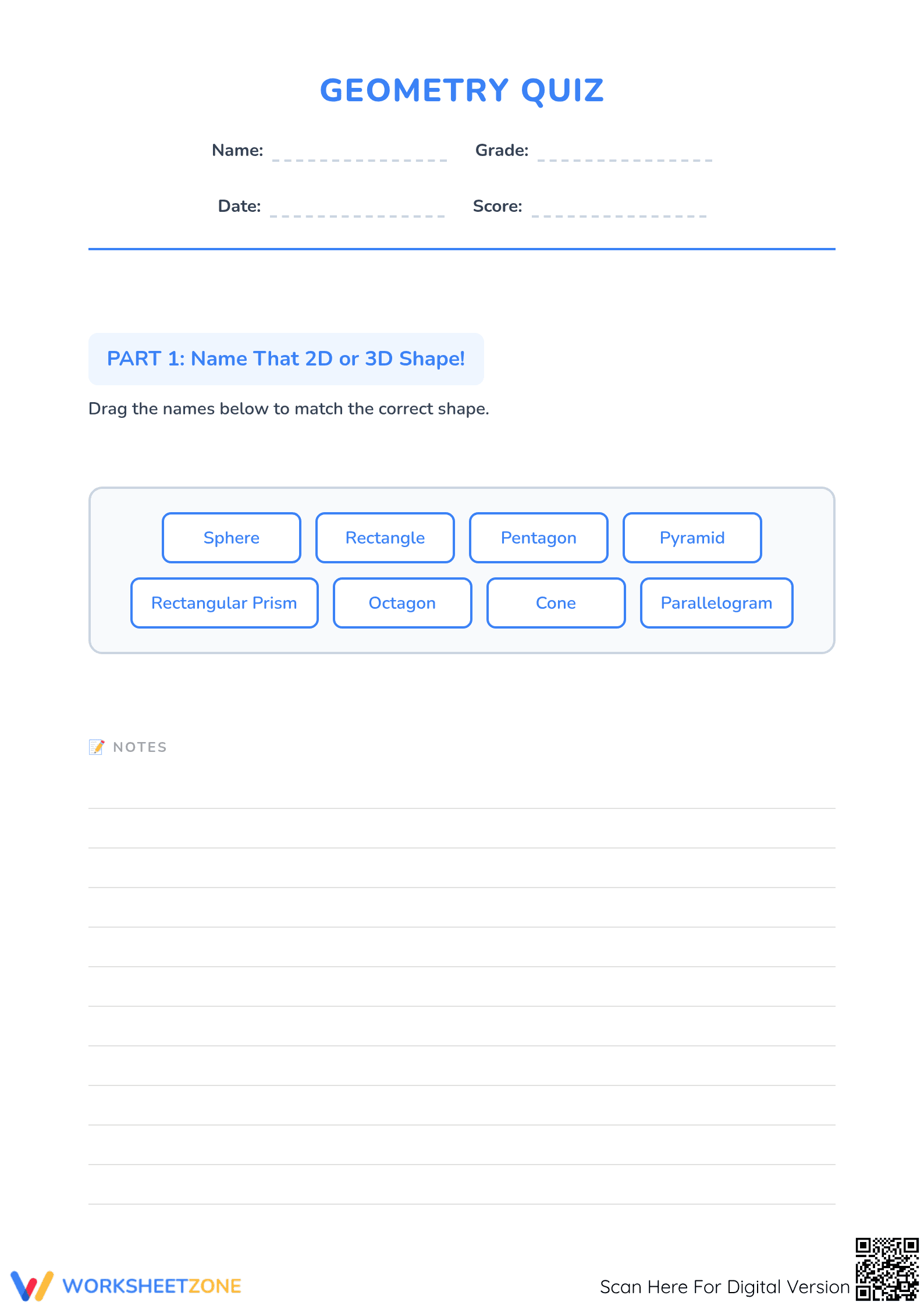 Printable Geometry Quiz Worksheet | Grade 3 Math - Page 1