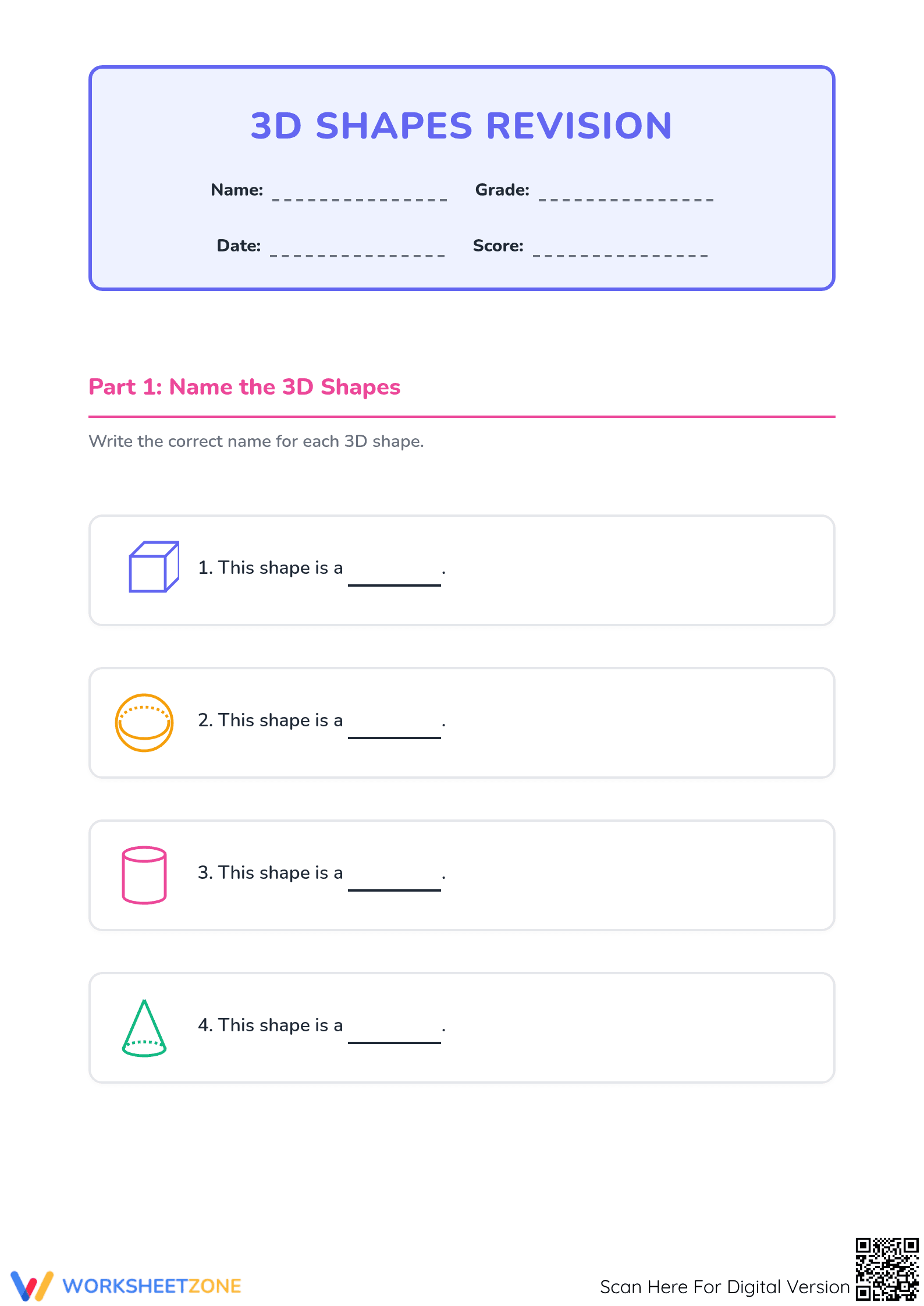 Essential 3D Shapes Revision Worksheet | Grade 2-3 - Page 1