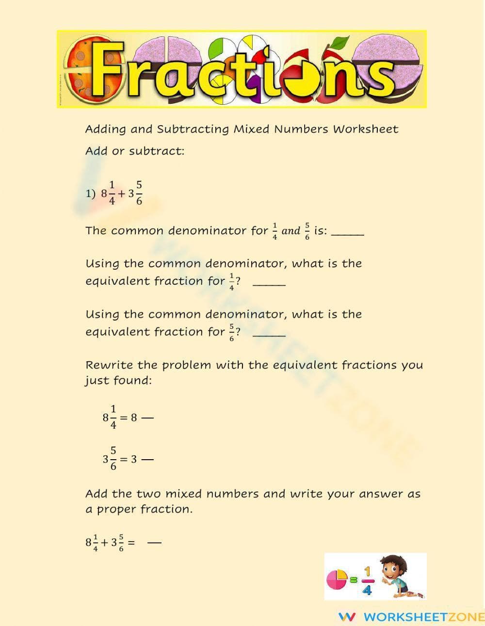 Adding & Subtracting Mixed Numbers with Regrouping - Page 1
