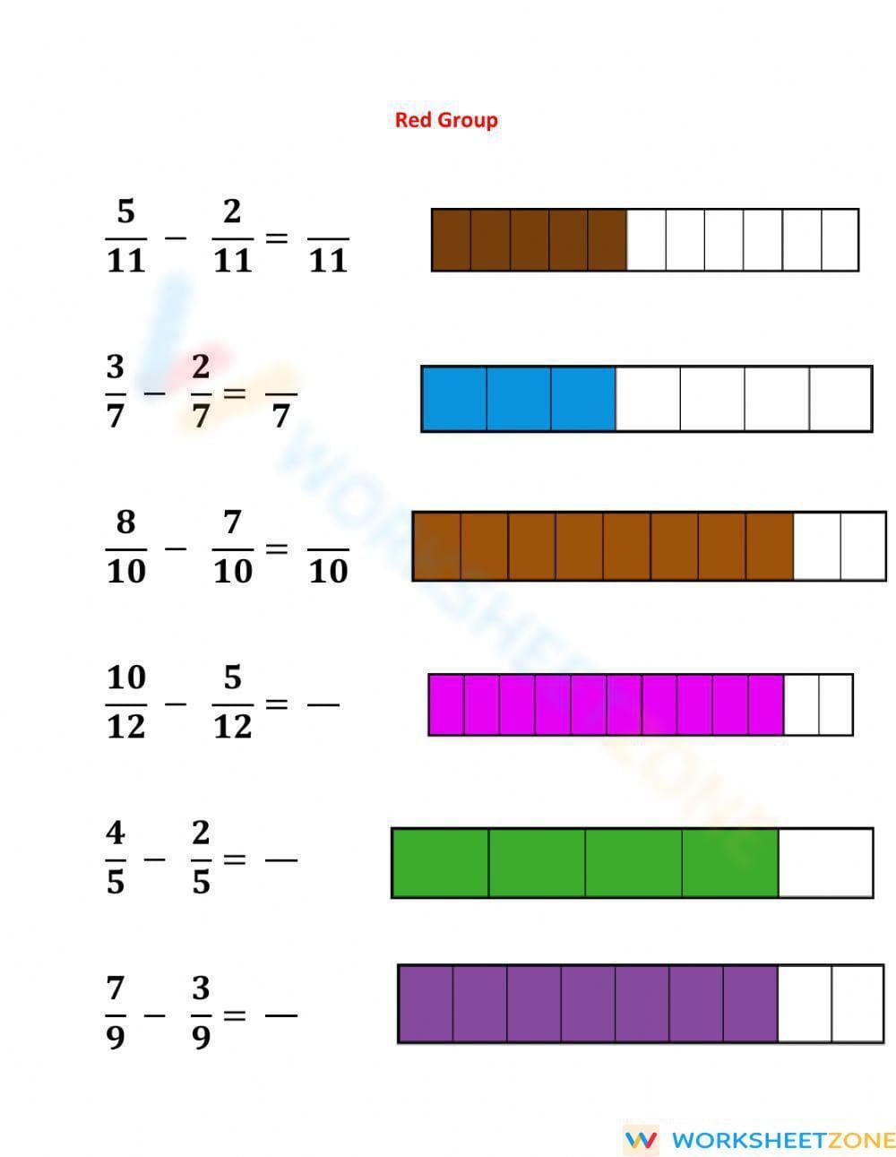 Subtract Like Fractions Worksheet - Page 1