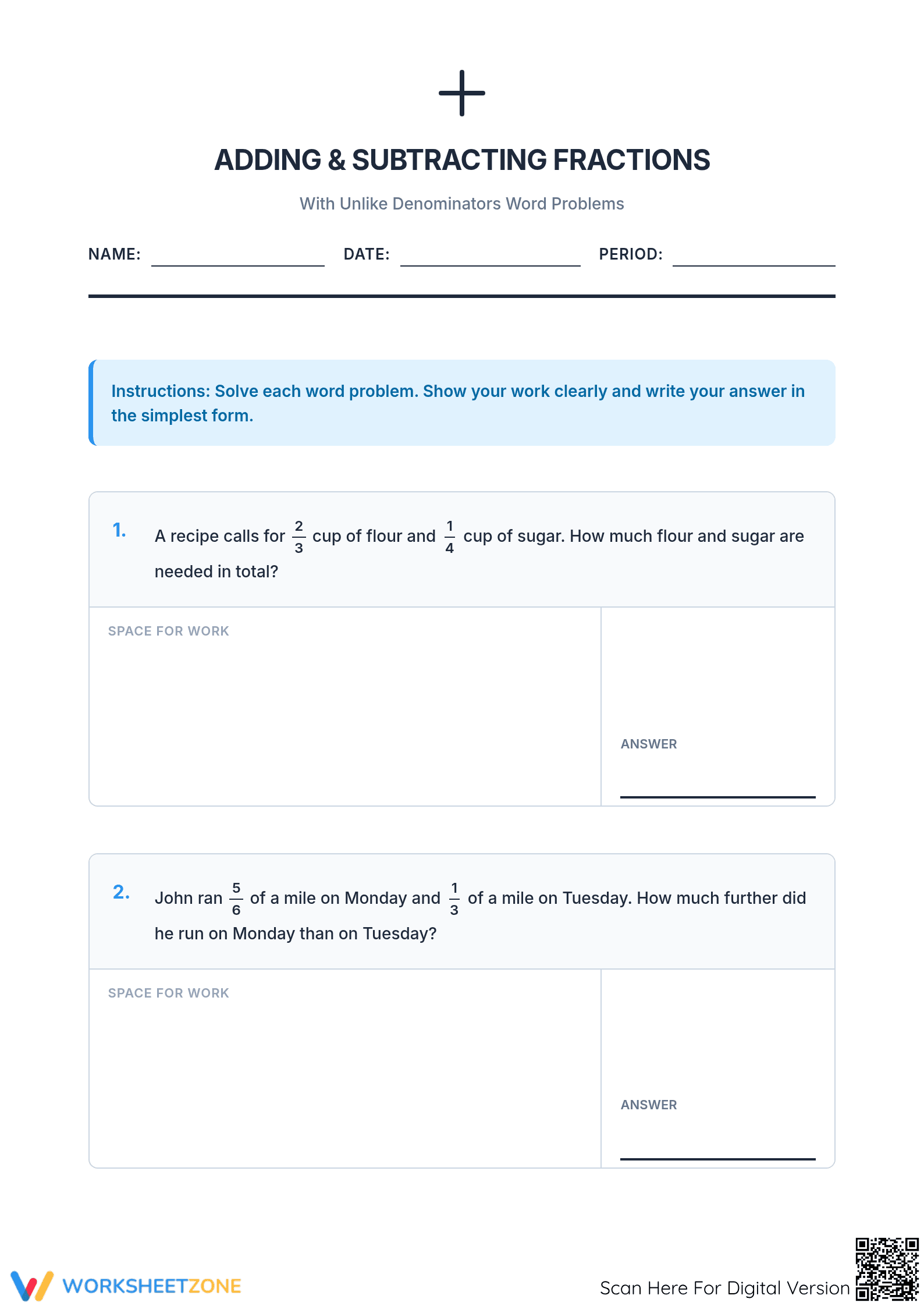 Essential Fraction Word Problems Worksheet | Grade 6 Math - Page 1