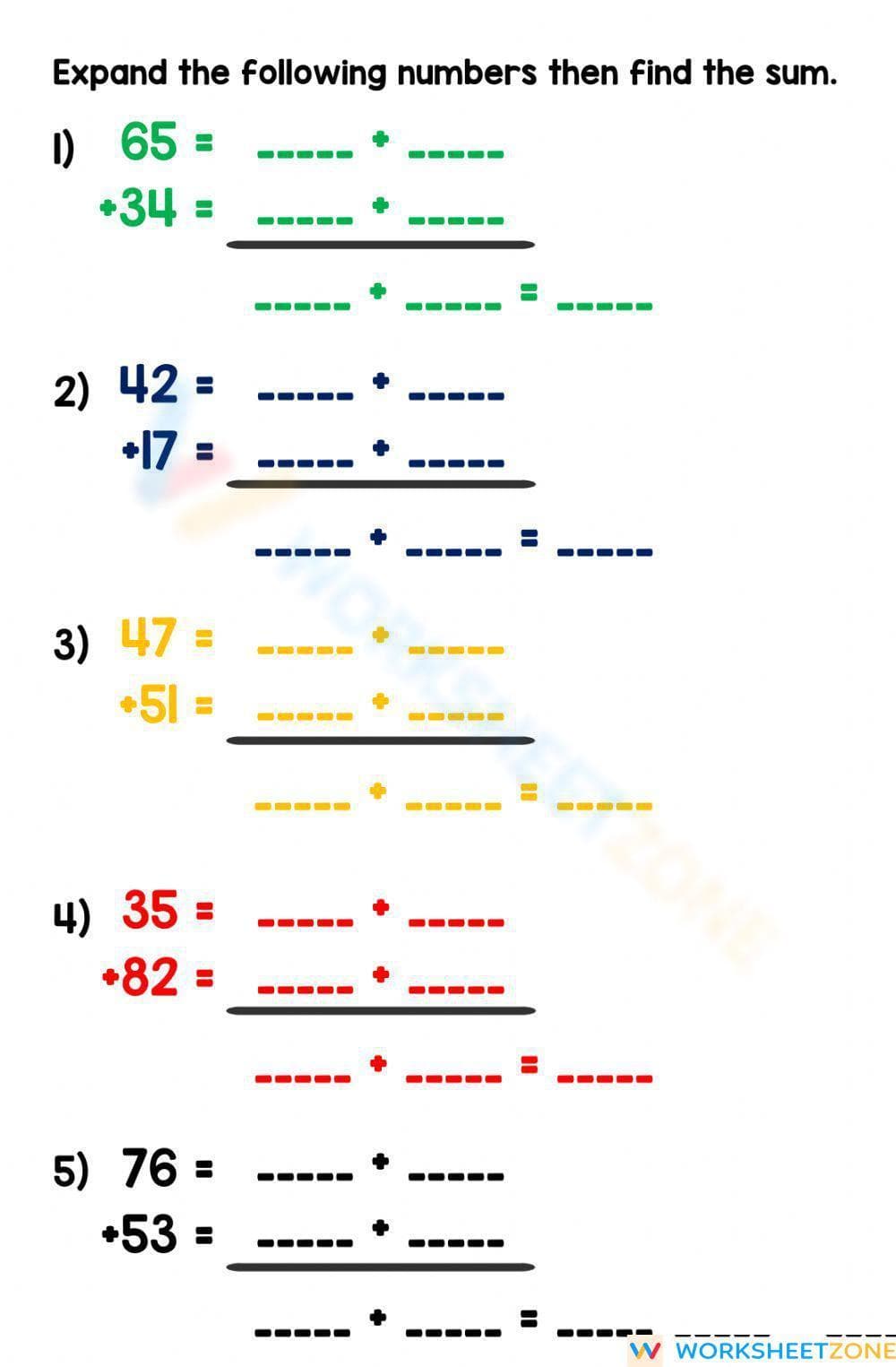 Addition Using Expanded Form Worksheet - Page 1