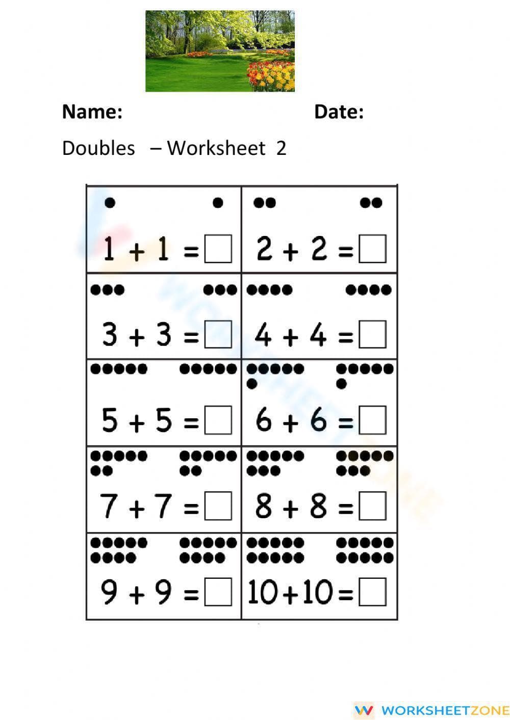 Doubles Worksheet 2: Addition Practice - Page 1