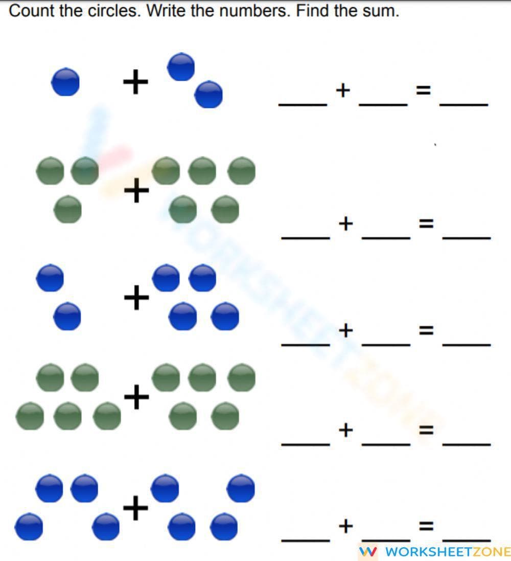 Addition Number Facts: Addition to 10 - Page 1