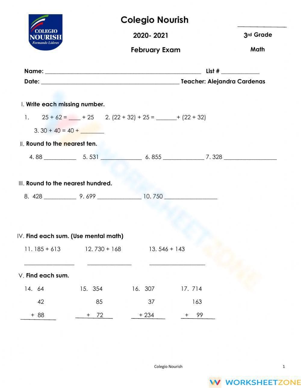 Math Exam Practice for February - Page 1