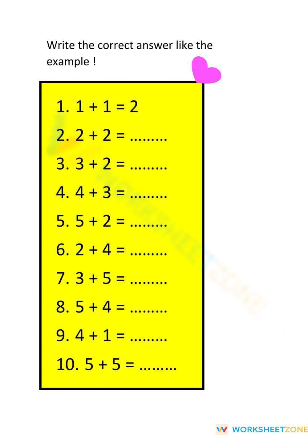Practice Addition Below Ten Worksheet - Page 1