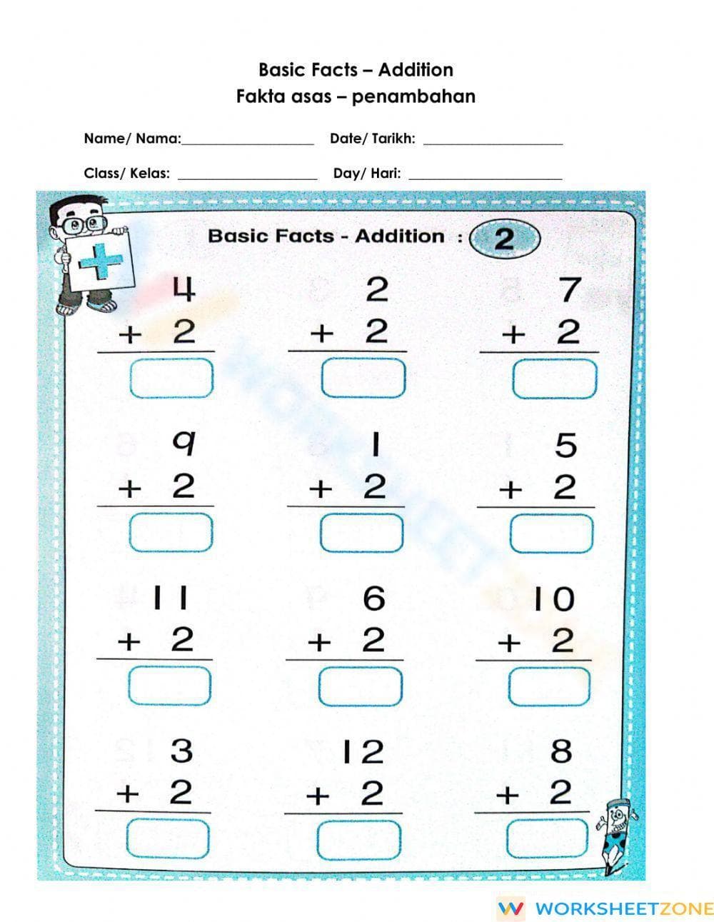 Basic Facts Addition Worksheet - Page 1