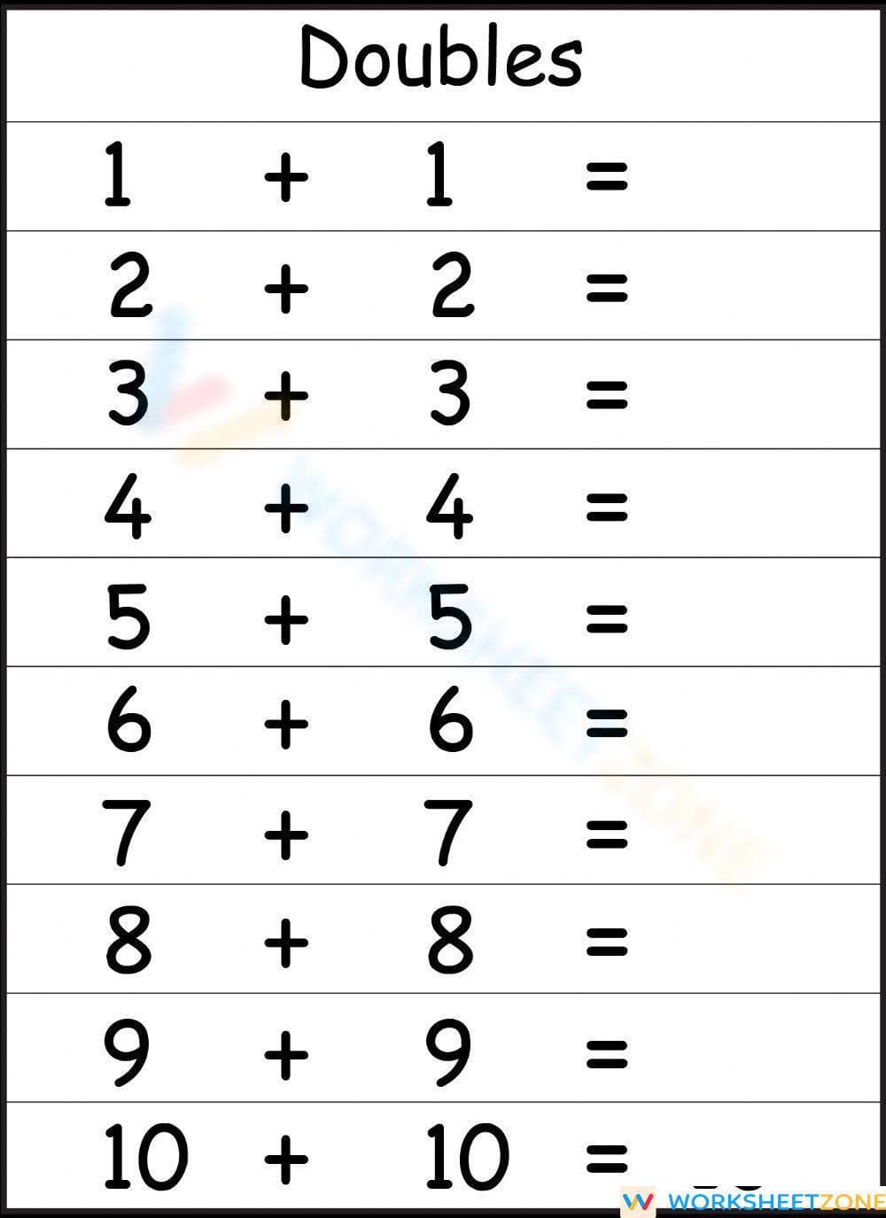 Practice Addition Doubles - Page 1