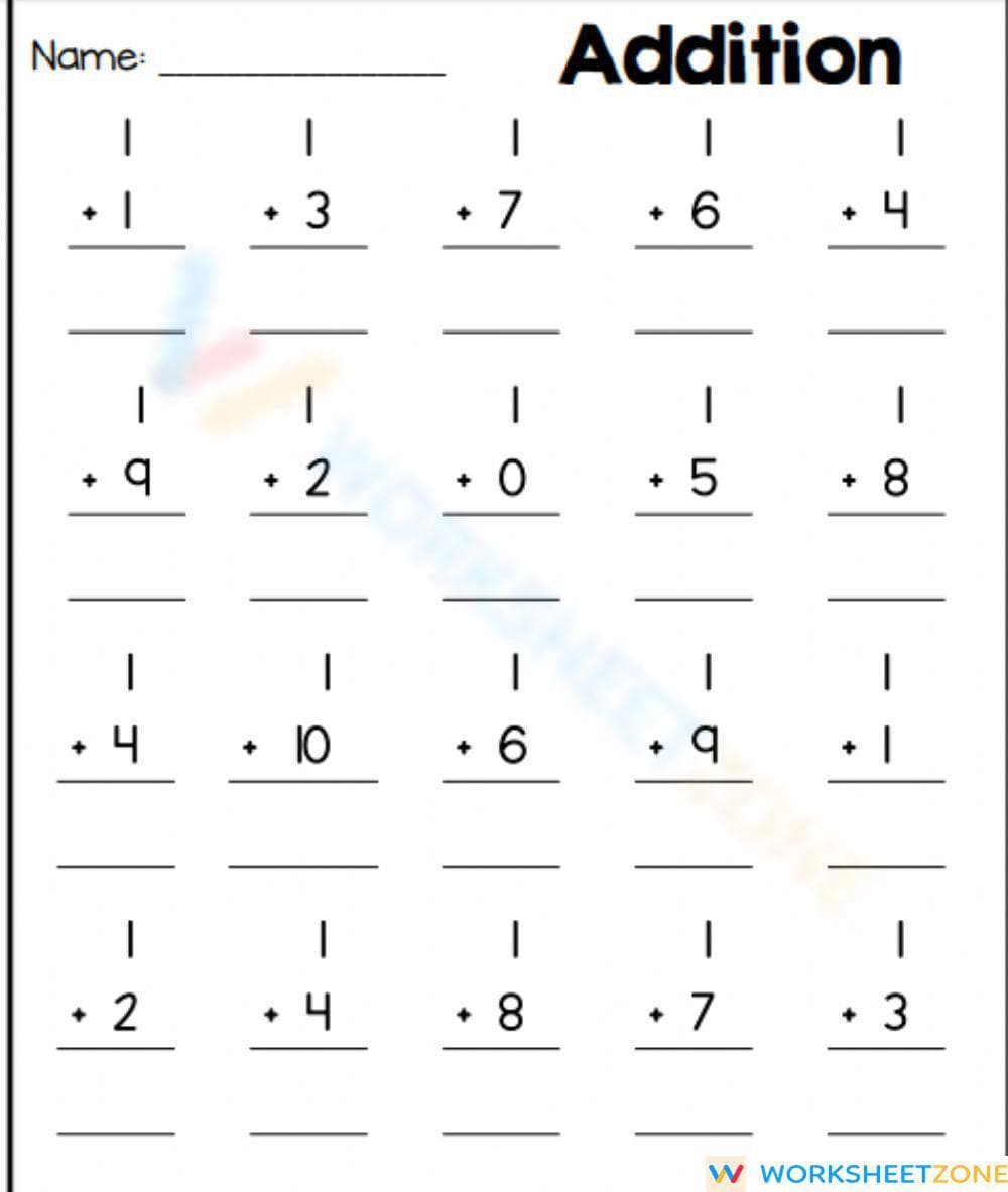 Addition Practice: Adding 1 Worksheet - Page 1