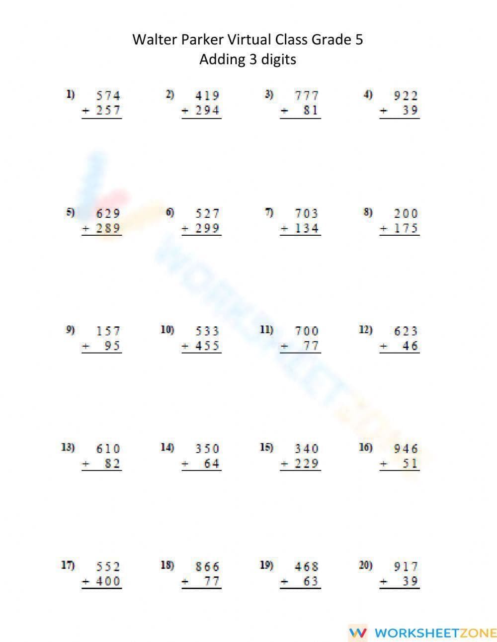 Add 3-Digit Numbers for Grade 6 - Page 1