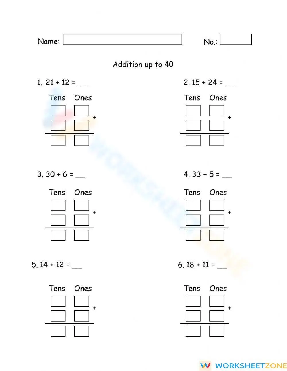Practice Addition Up to 40 with this Worksheet - Page 1