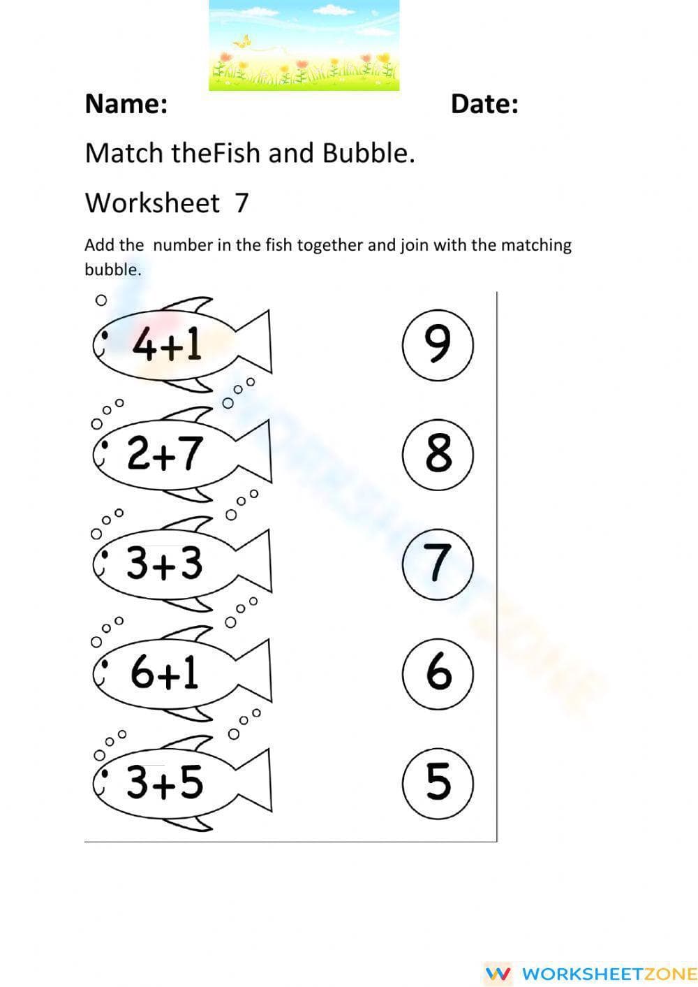 Fun Math: Fish and Bubble Worksheet - Page 1