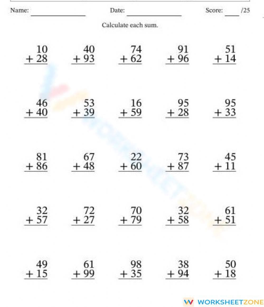 2-Digit Addition Practice Worksheet - Page 1