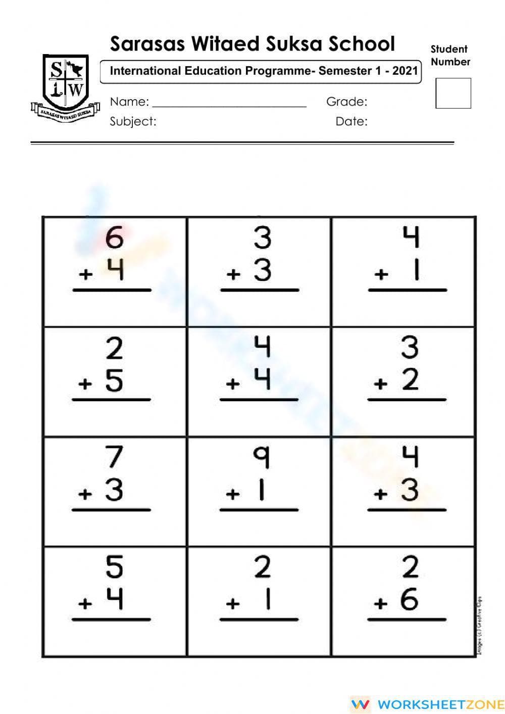 Addition Practice Worksheet for Skill Development - Page 1