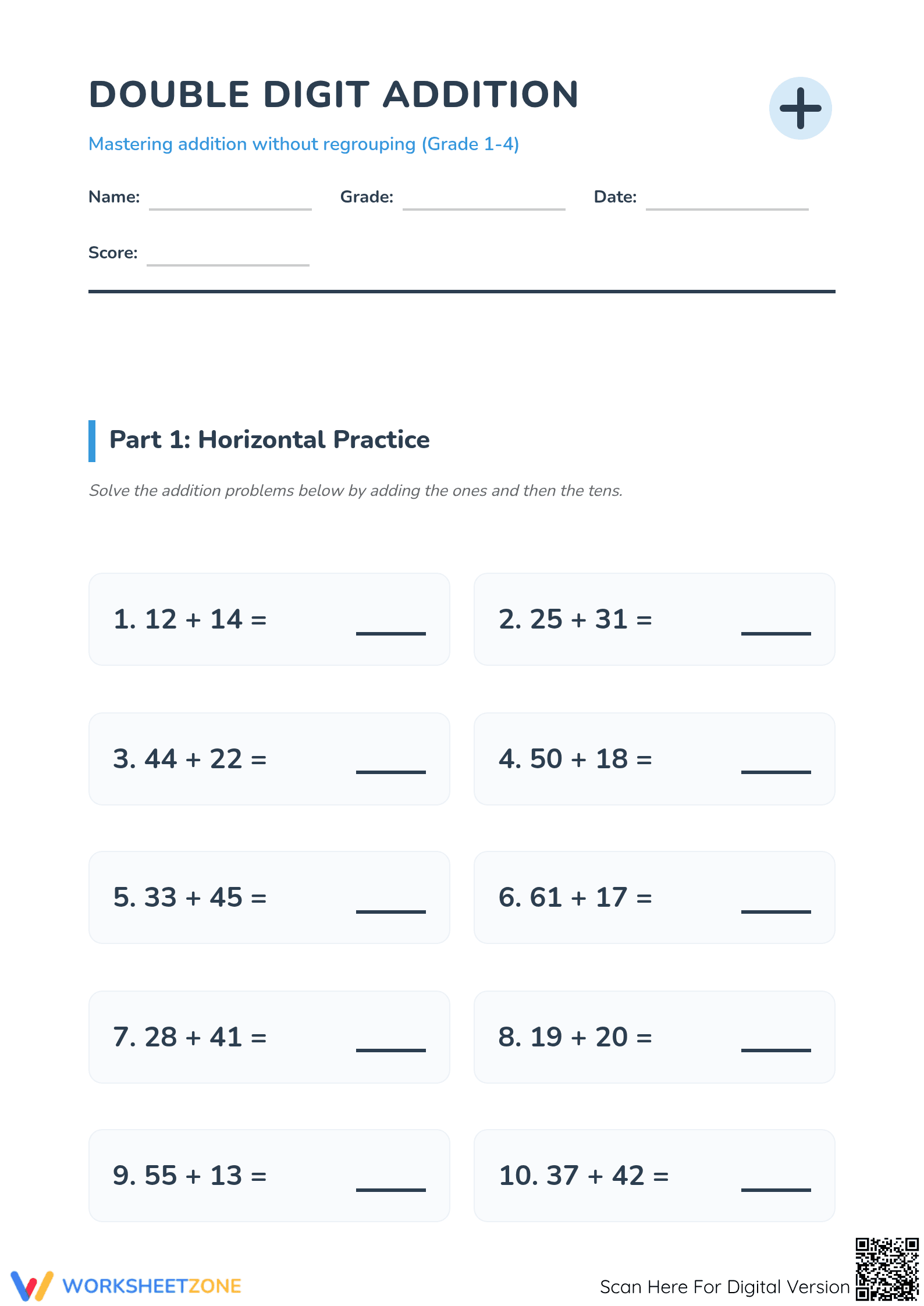 Printable Double-Digit Addition Worksheet | Grade 2 Math - Page 1