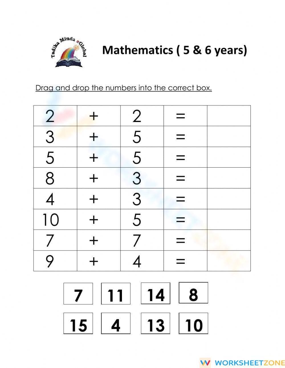 Addition for Ages 5-6: Fun Math Worksheet - Page 1