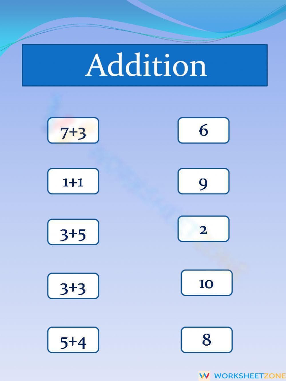 Addition Worksheet – Connect Sums with Correct Answers - Page 1