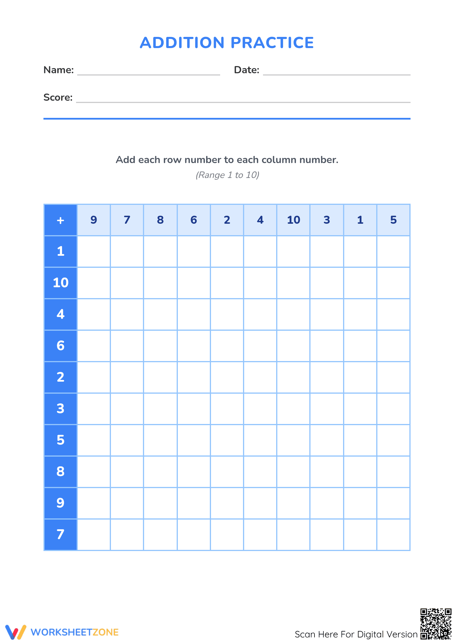 Grade 1 Addition Frenzy — Printable No-Prep Worksheet - Page 1