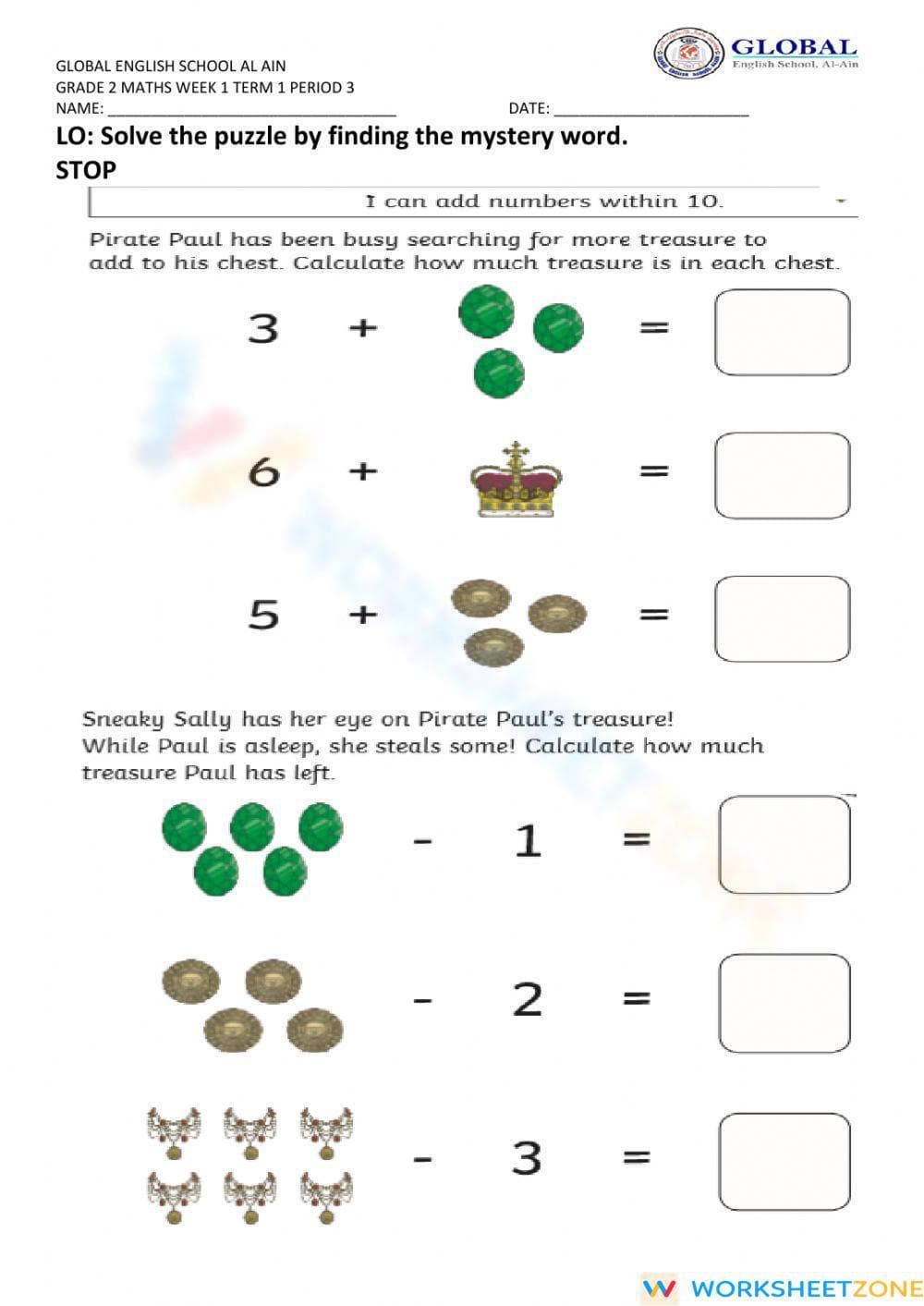 Stop Drop and Roll Addition and Subtraction Mystery Puzzle - Page 1