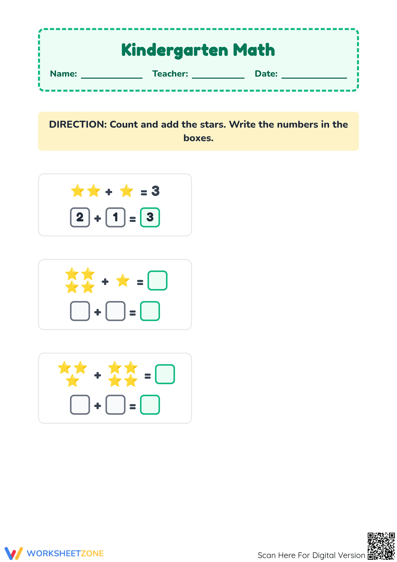Kindergarten Addition Worksheet | Printable Math Ready - Page 1