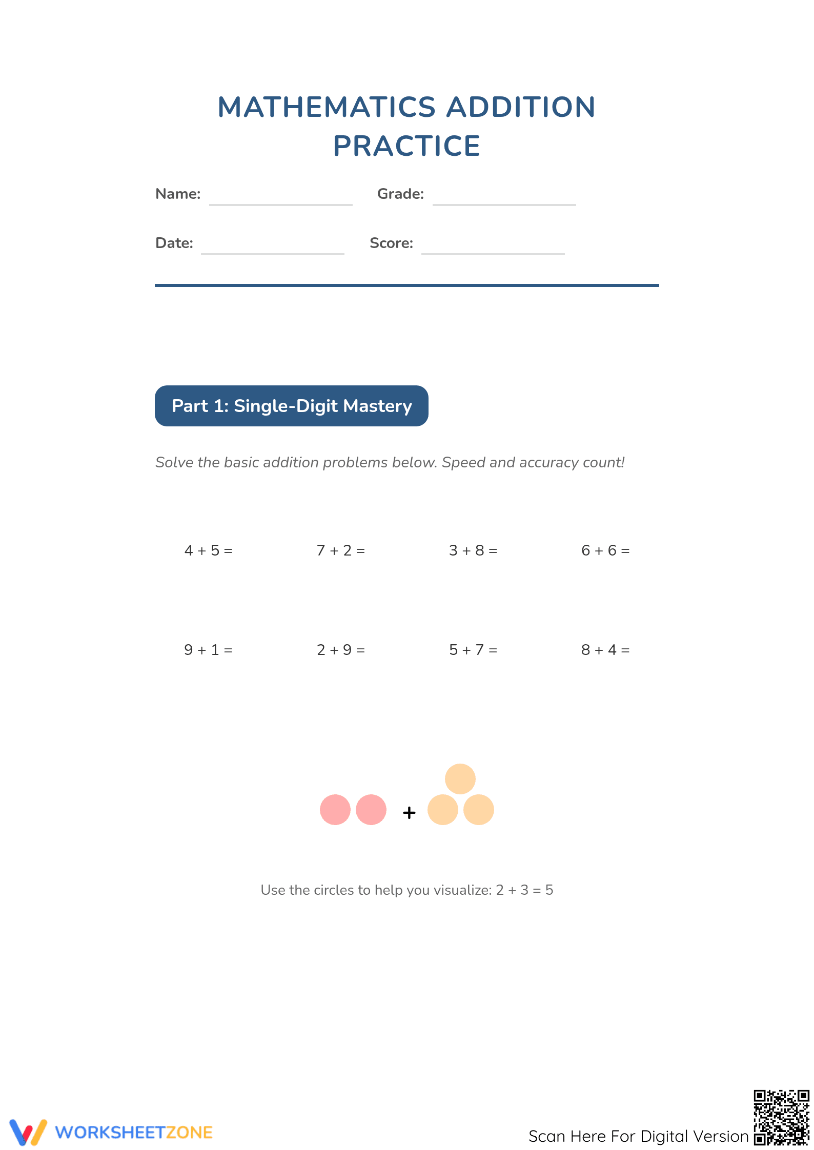 Printable Addition Worksheet | Grade 2 Math Practice - Page 1