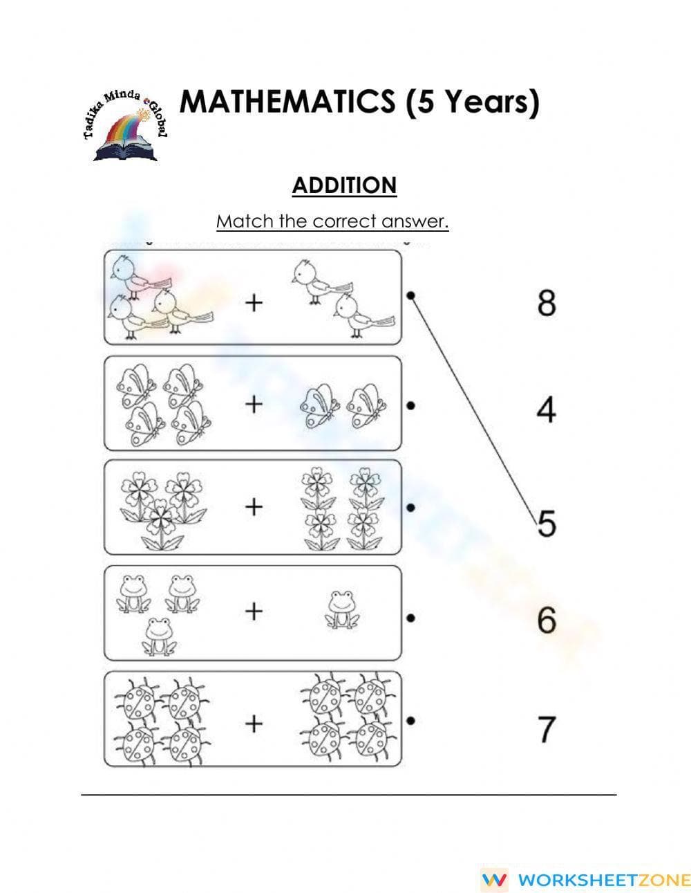 5-Year-Old Addition Worksheet - Page 1