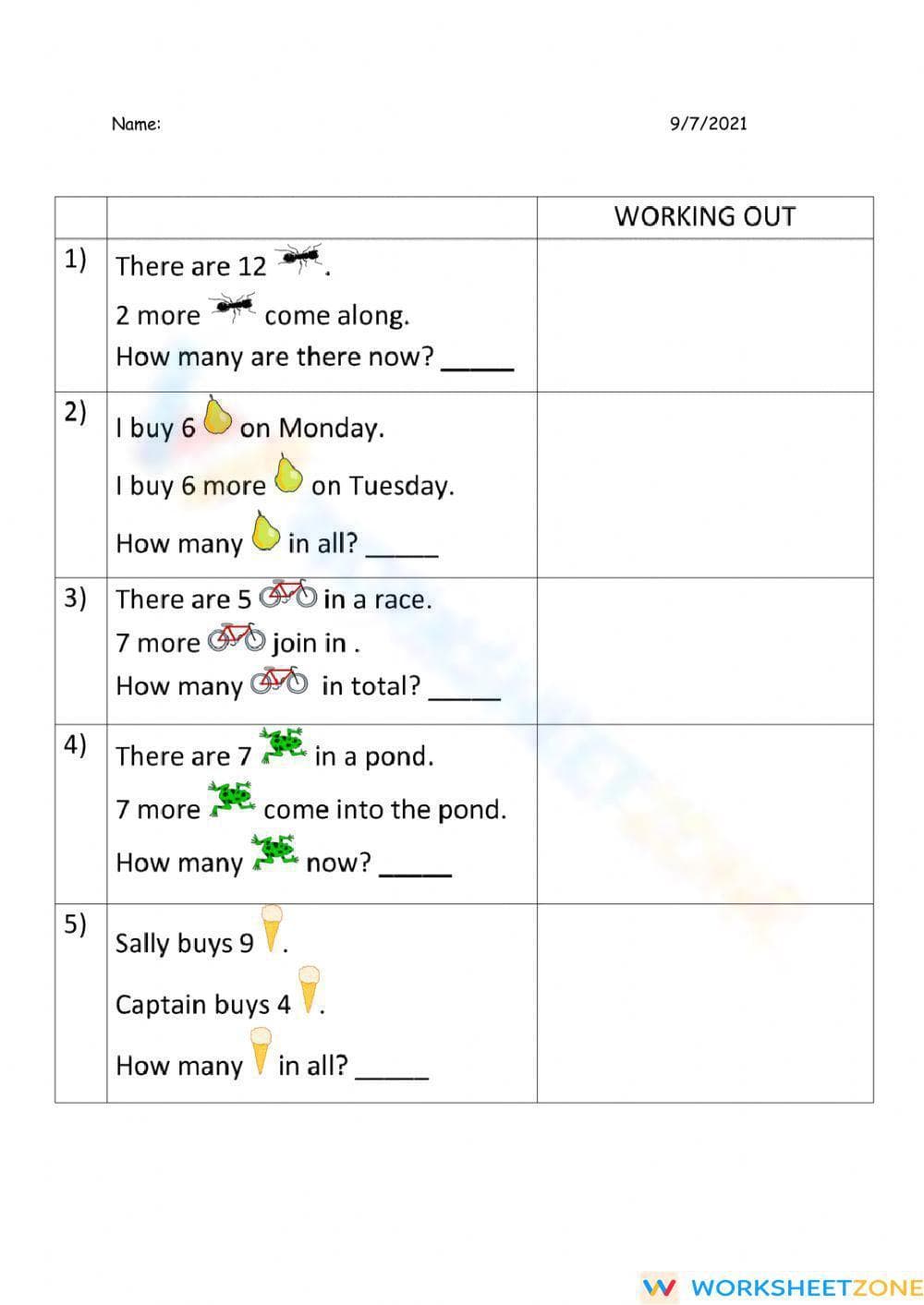 Addition Words Worksheet: Math Vocabulary - Page 1