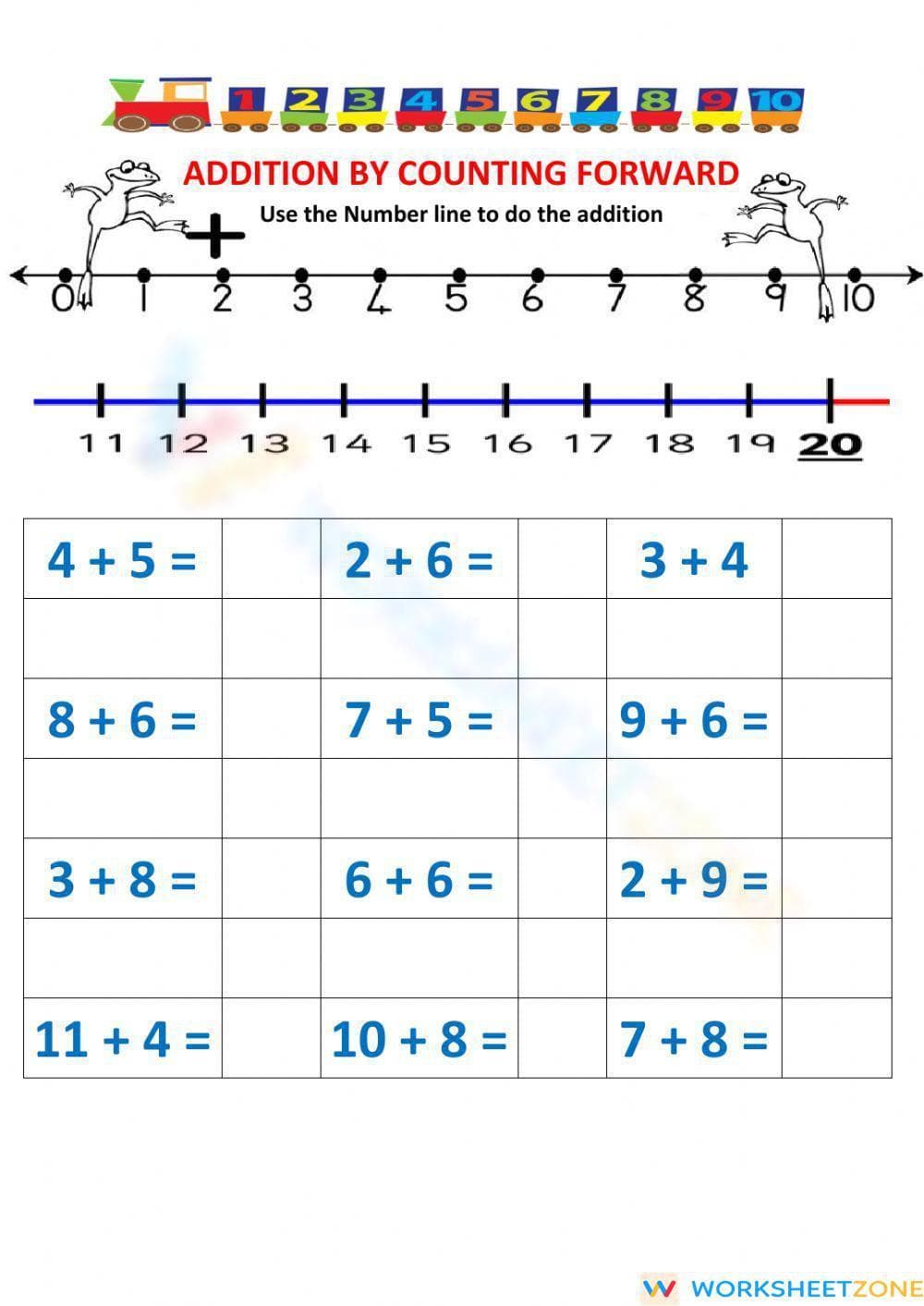 Addition by Counting Forward Worksheet - Page 1