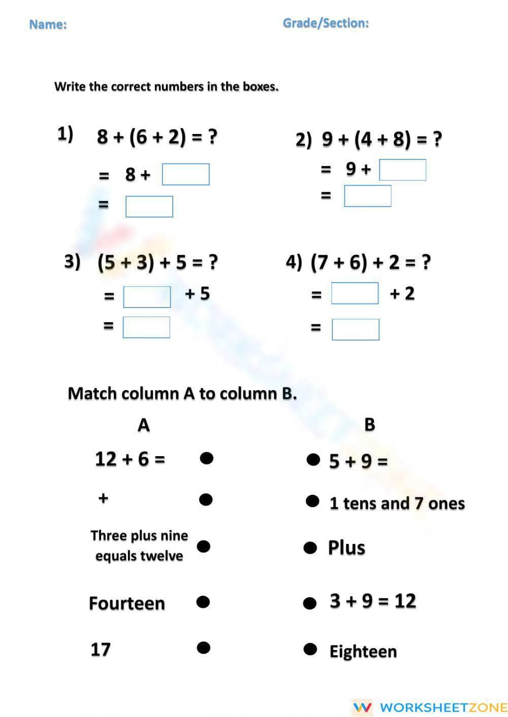 Grade 1-2 Addition Worksheet - Page 1