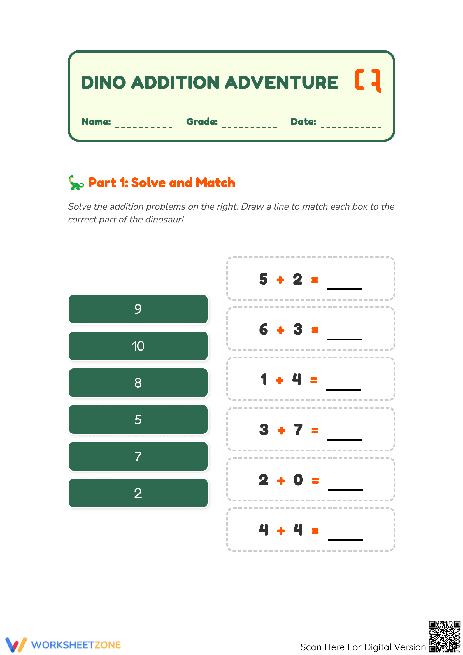 Printable Addition within 10 Worksheet | Grade K Math - Page 1