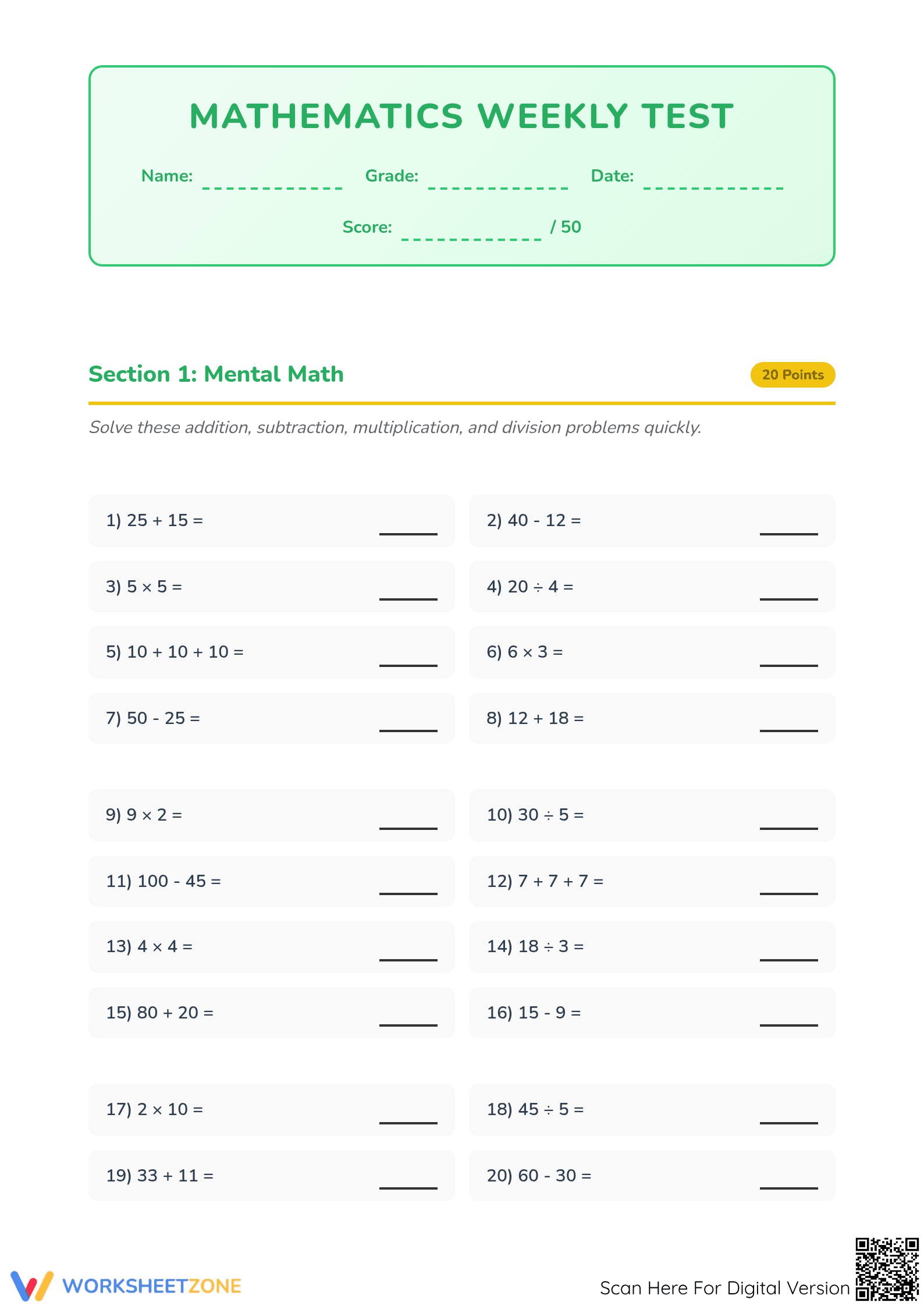Grade 3 Math Test Worksheet (3.OA.D.8) | Essential Review - Page 1