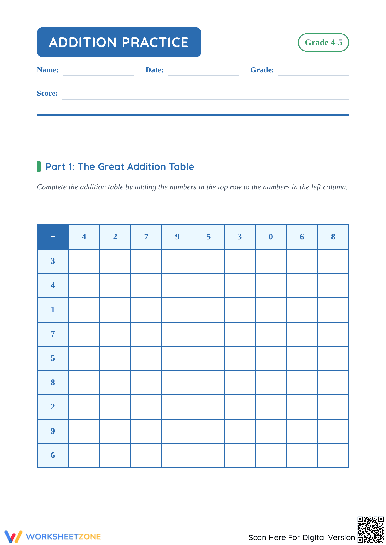 Essential Grade 4 Multi-Digit Addition Worksheet - Page 1