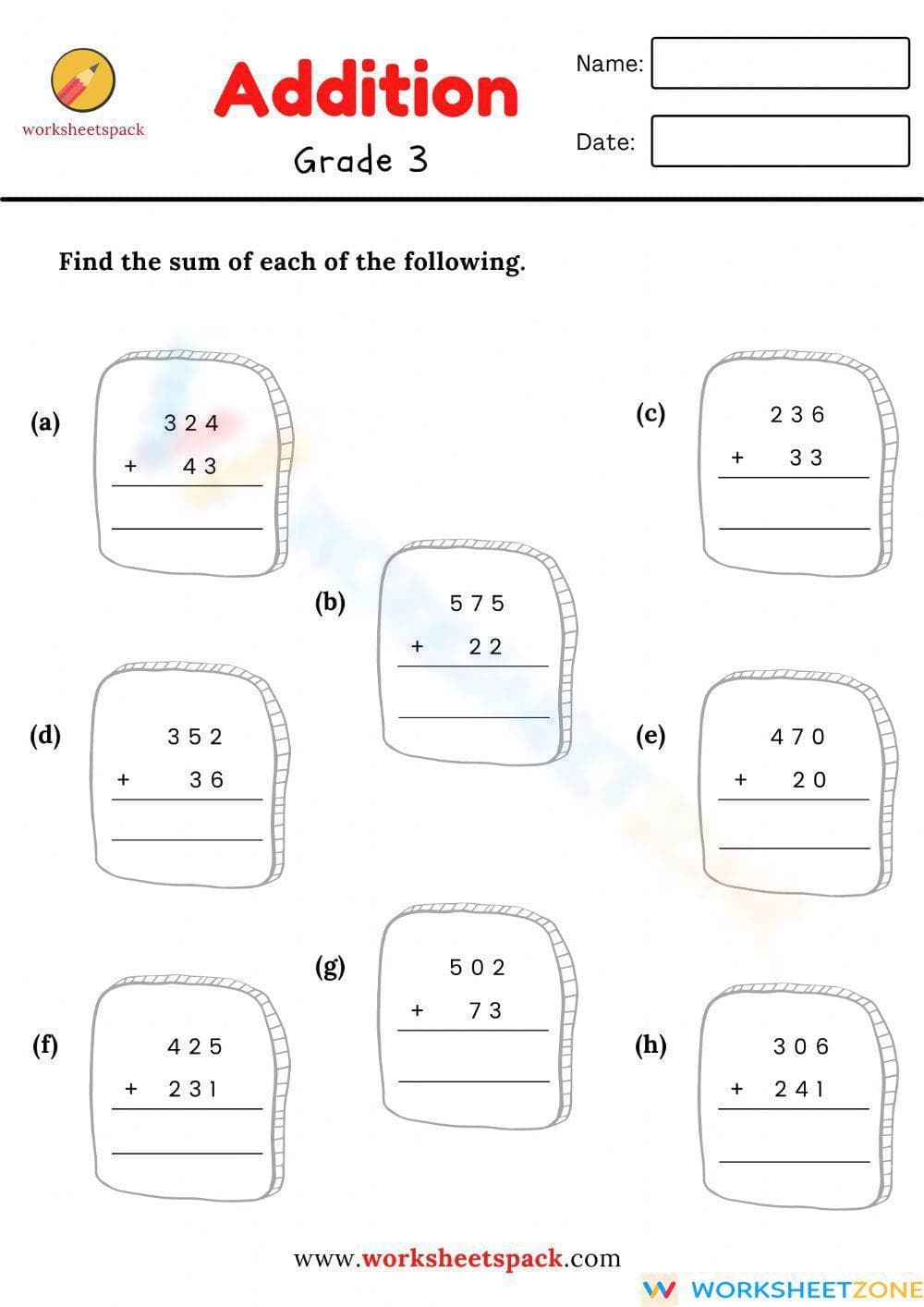Worksheet for Addition: Find The Sum - Page 1
