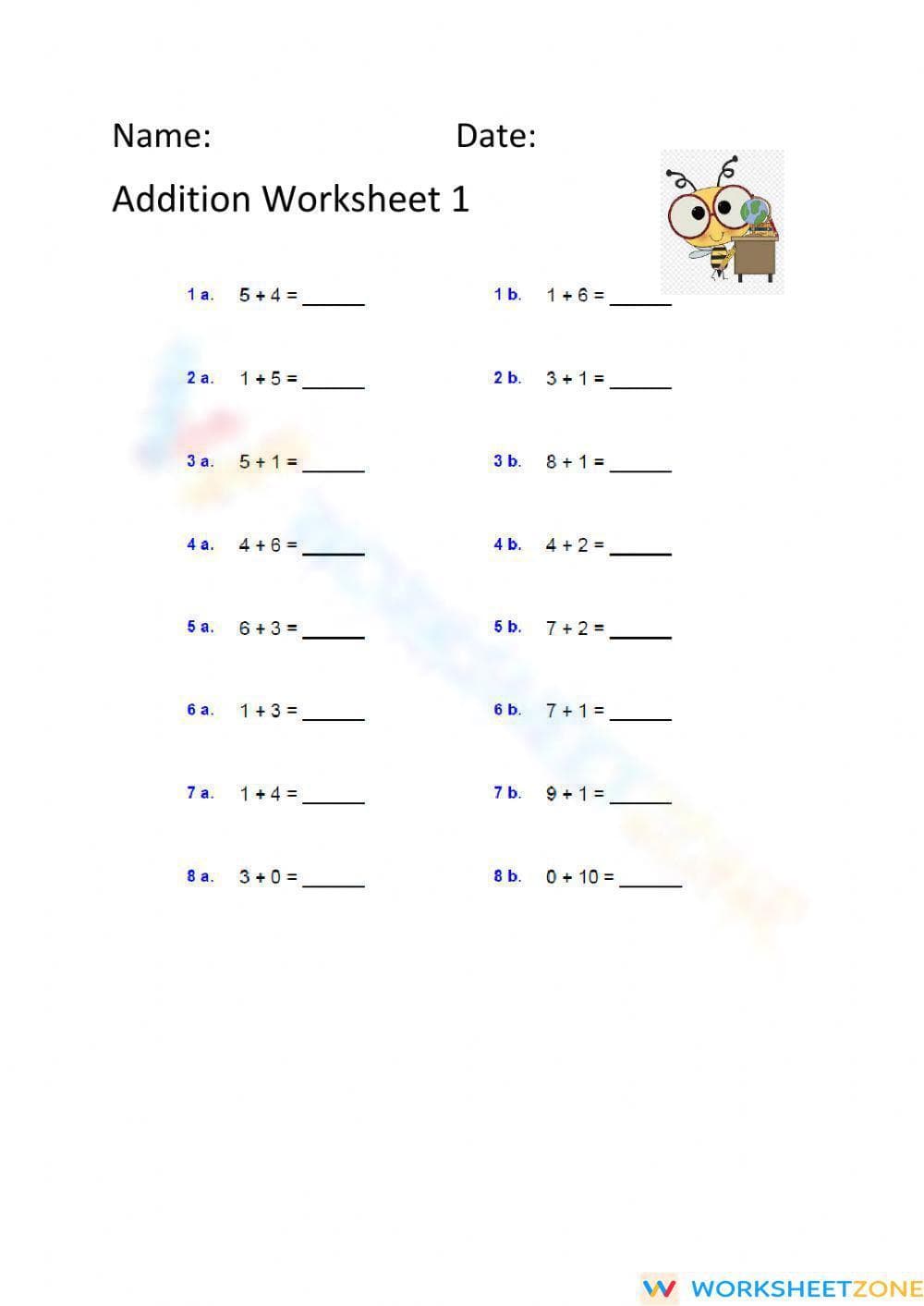 Addition Worksheet for Elementary Students - Page 1