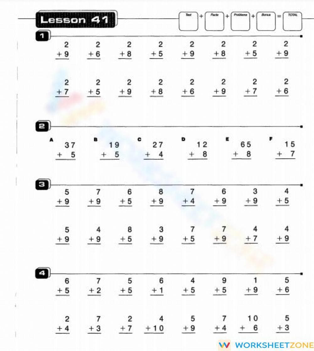 Addition Lesson Worksheet for Math Practice - Page 1