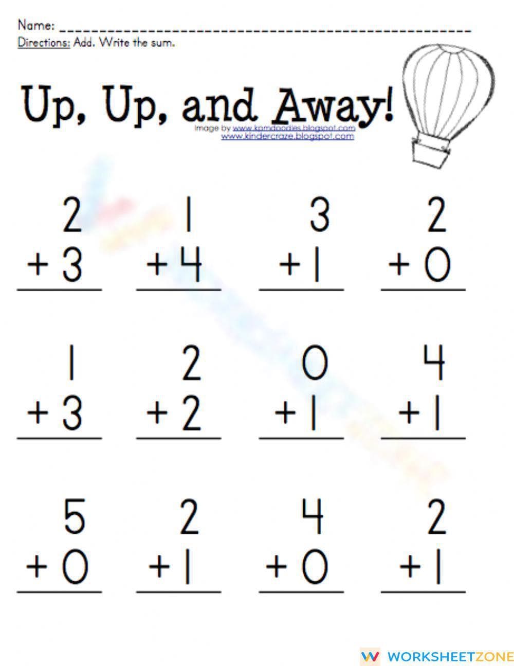 Addition Within 10 Practice Sheet - Page 1