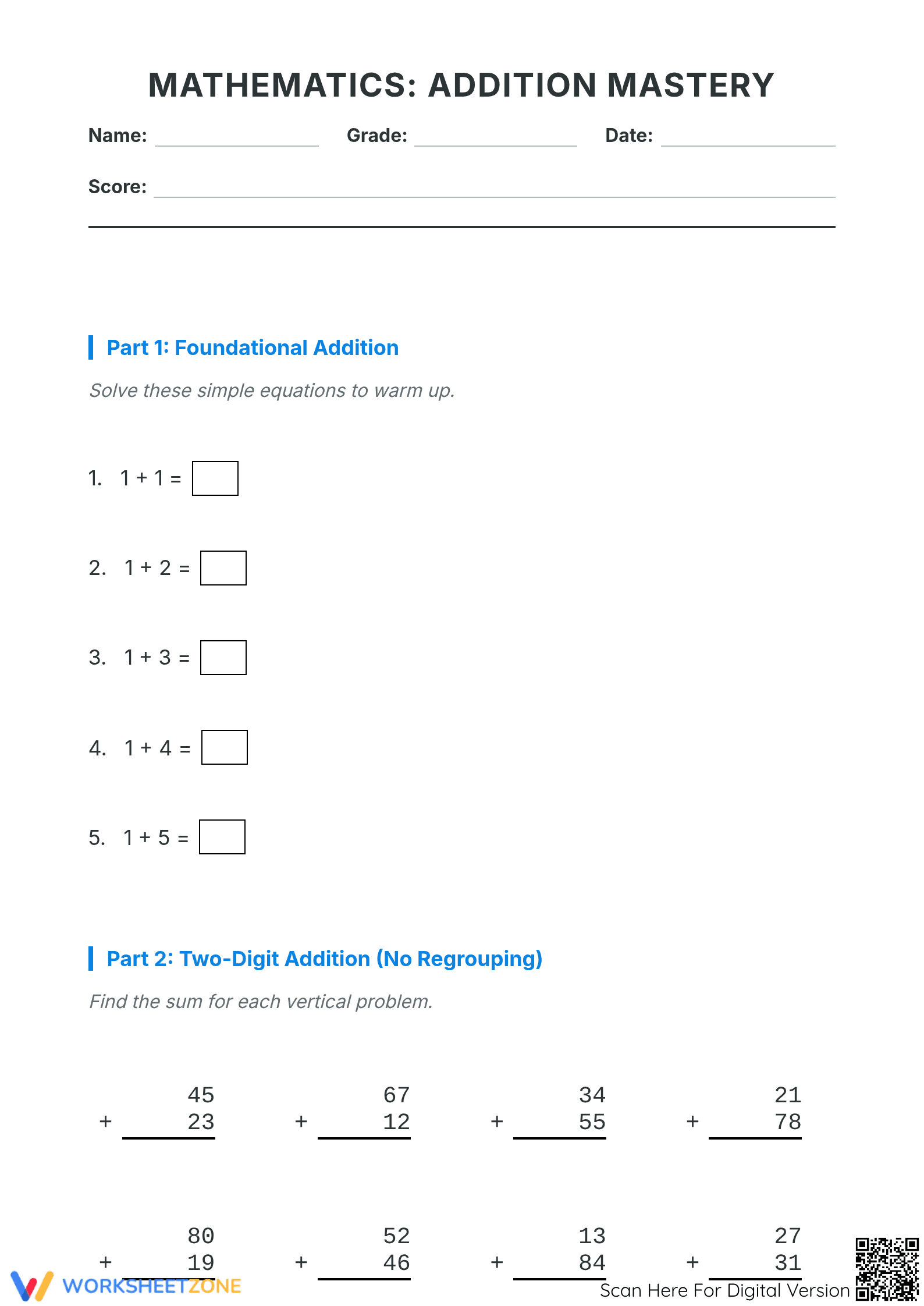 Essential Multi-Digit Addition Worksheet | Grade 3 Math - Page 1