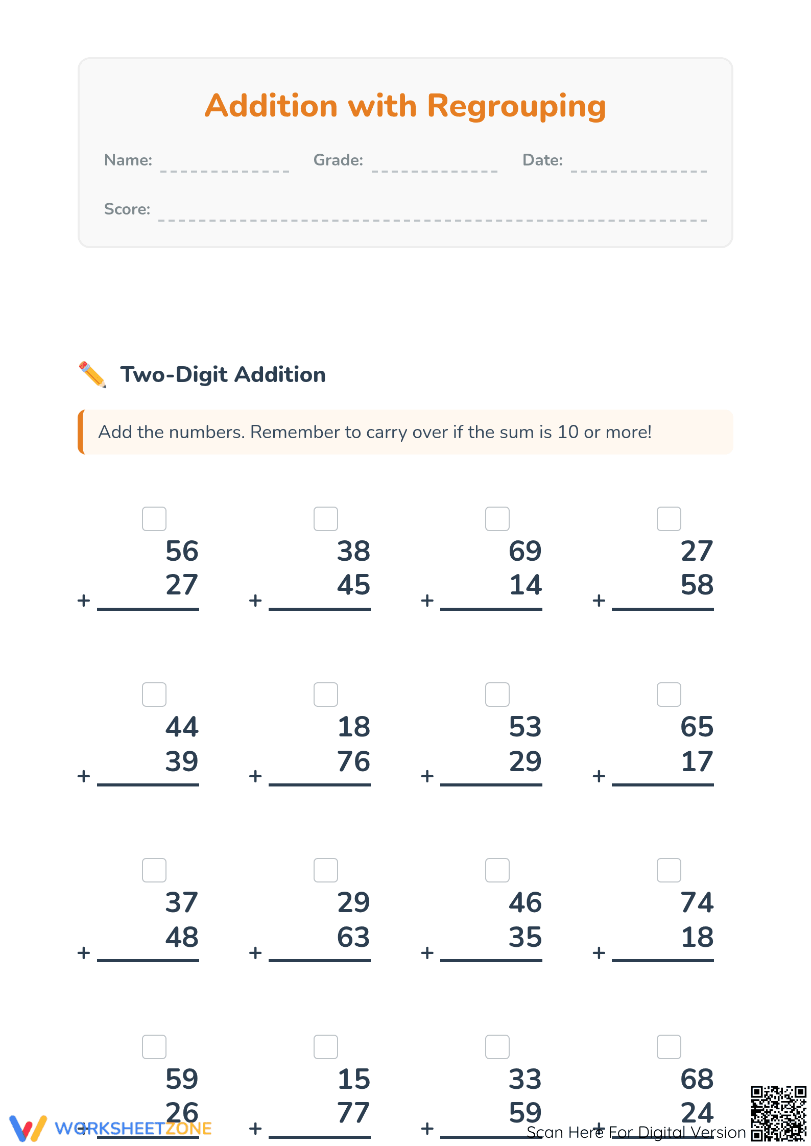Essential Multi-Digit Addition Worksheet | Grade 3 Math - Page 1