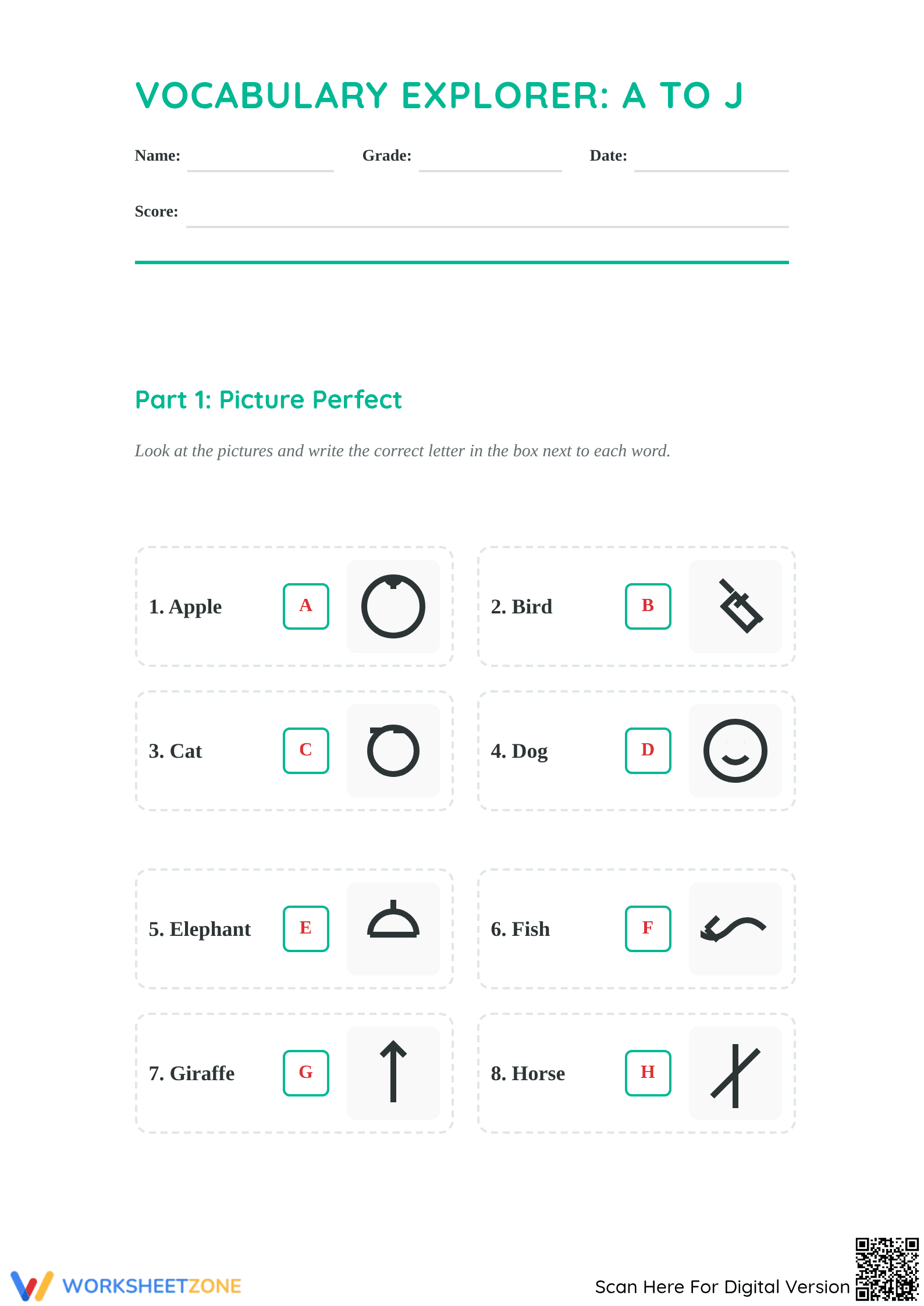 Grade 1 Vocabulary — Printable No-Prep Worksheet - Page 1
