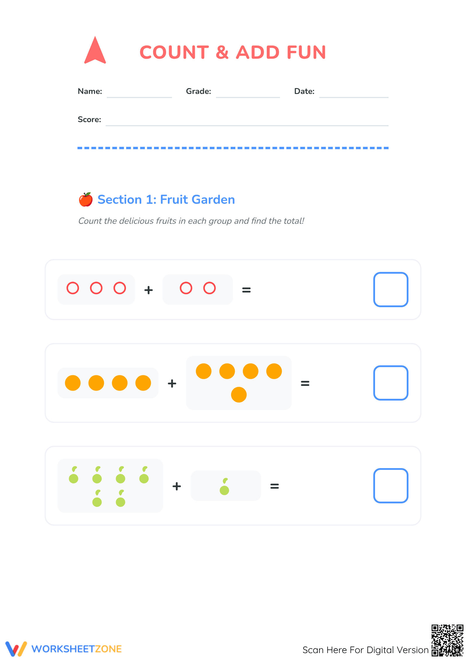 Grade 1 Addition — Printable No-Prep Worksheet - Page 1