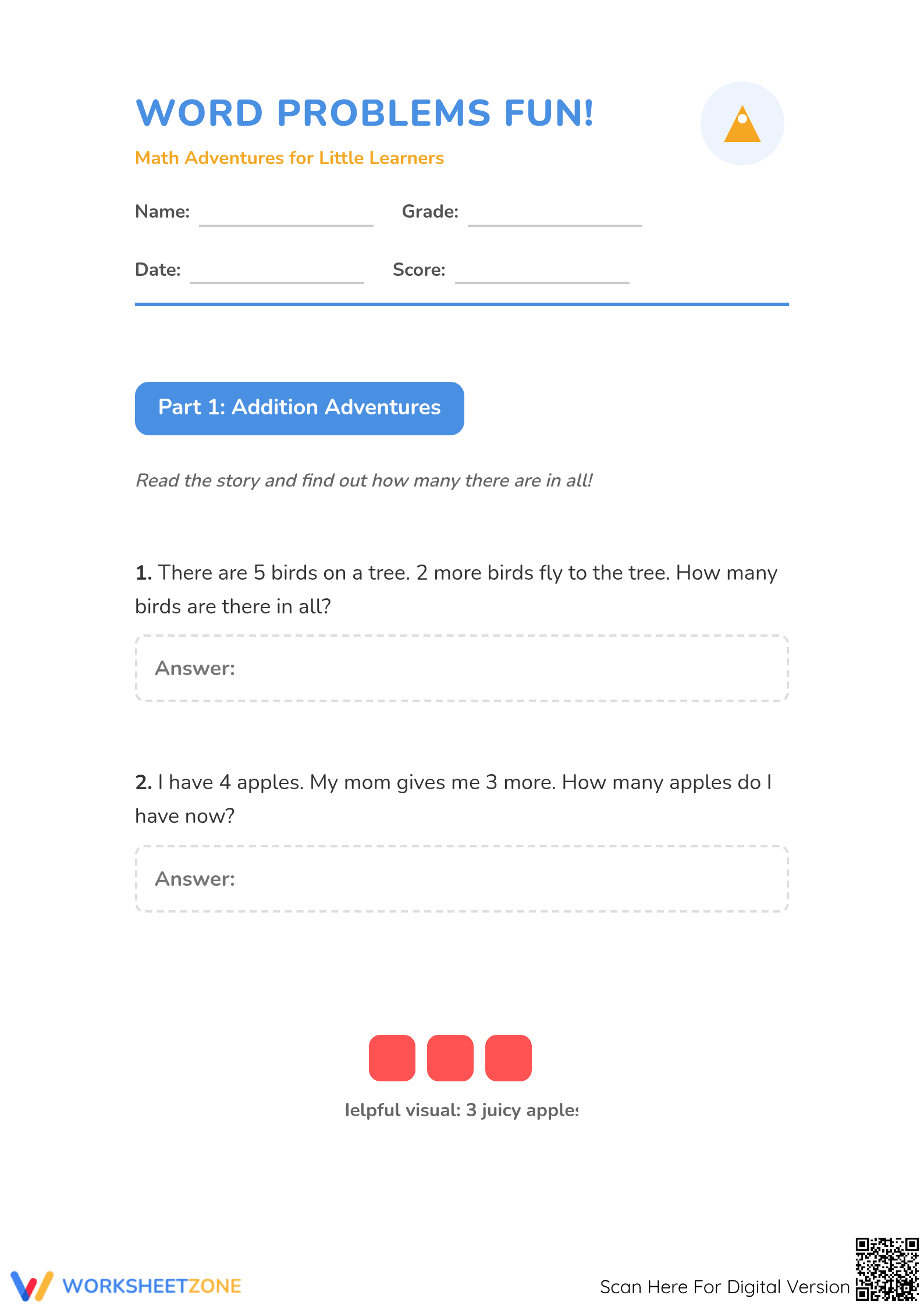 Essential Word Problems Worksheet | Grade 1 Math - Page 1