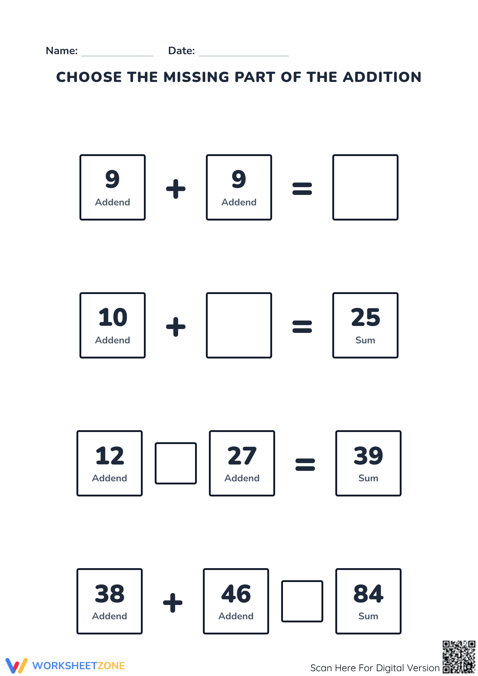 Parts of Addition Worksheet | Essential Grade 3 Math - Page 1