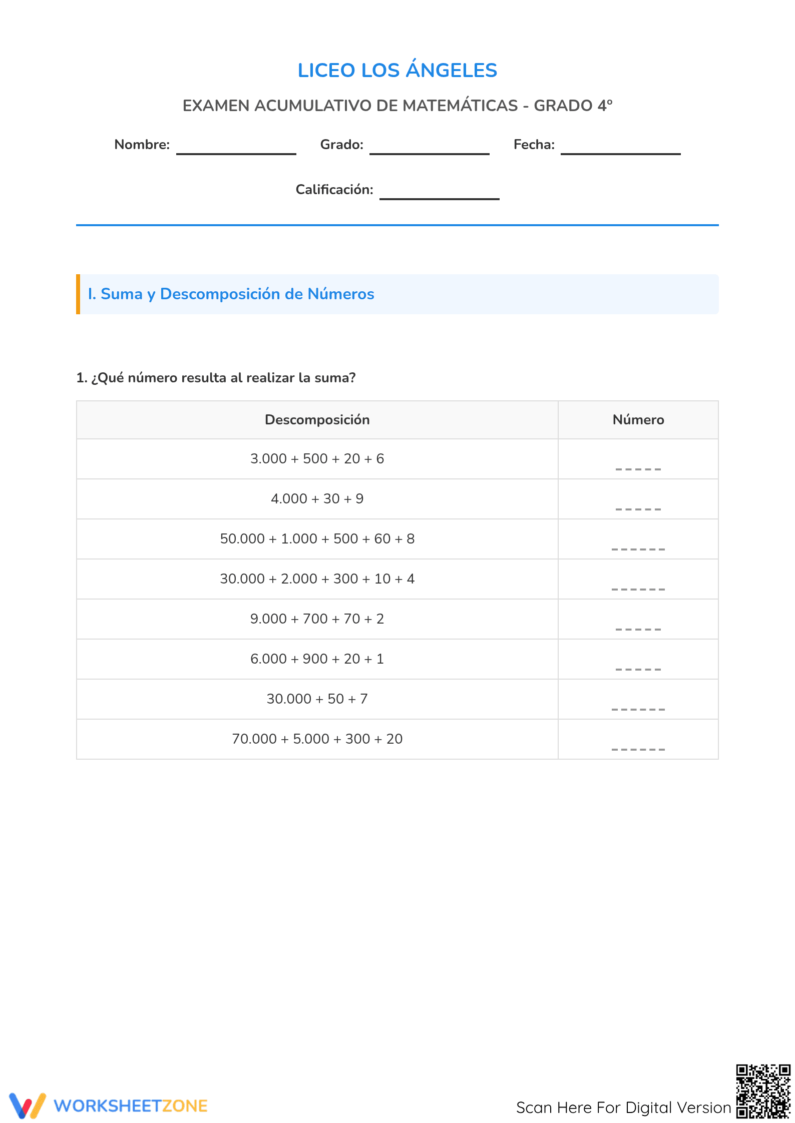 4.NBT.A.2 Worksheet: Essential Grade 4 Math Assessment - Page 1