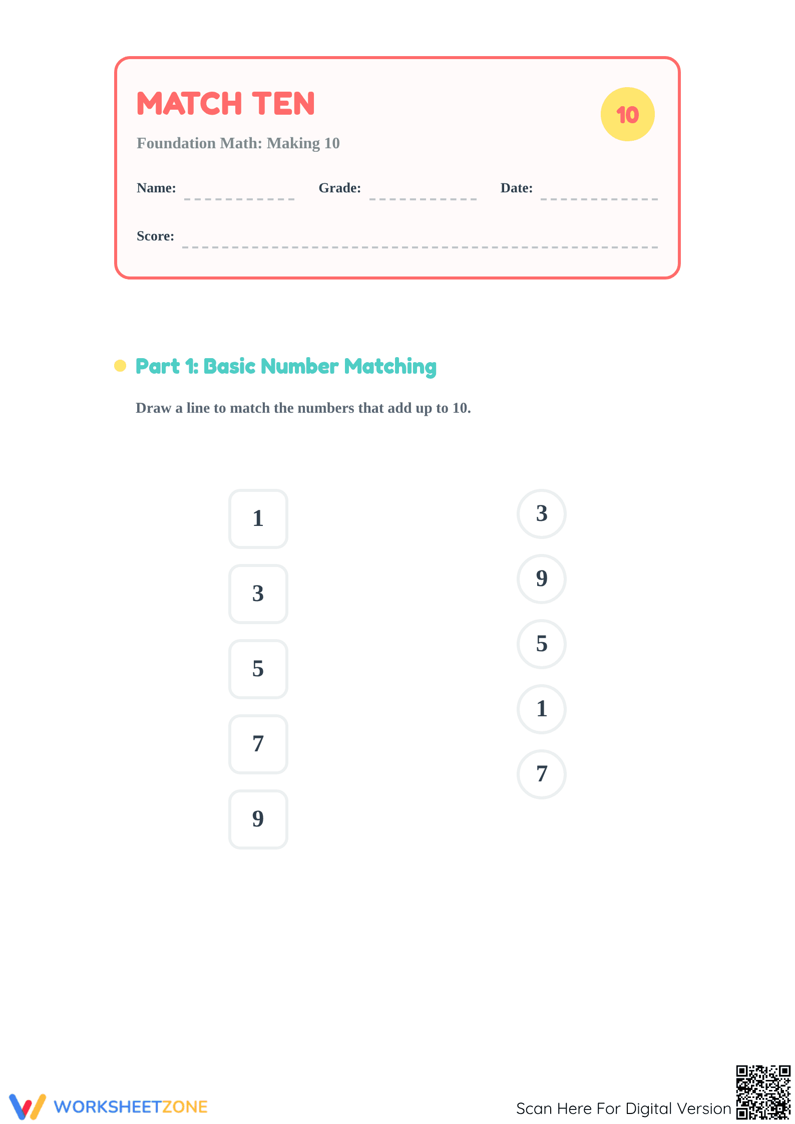 Making 10 Worksheet | Essential Grade K Math - Page 1