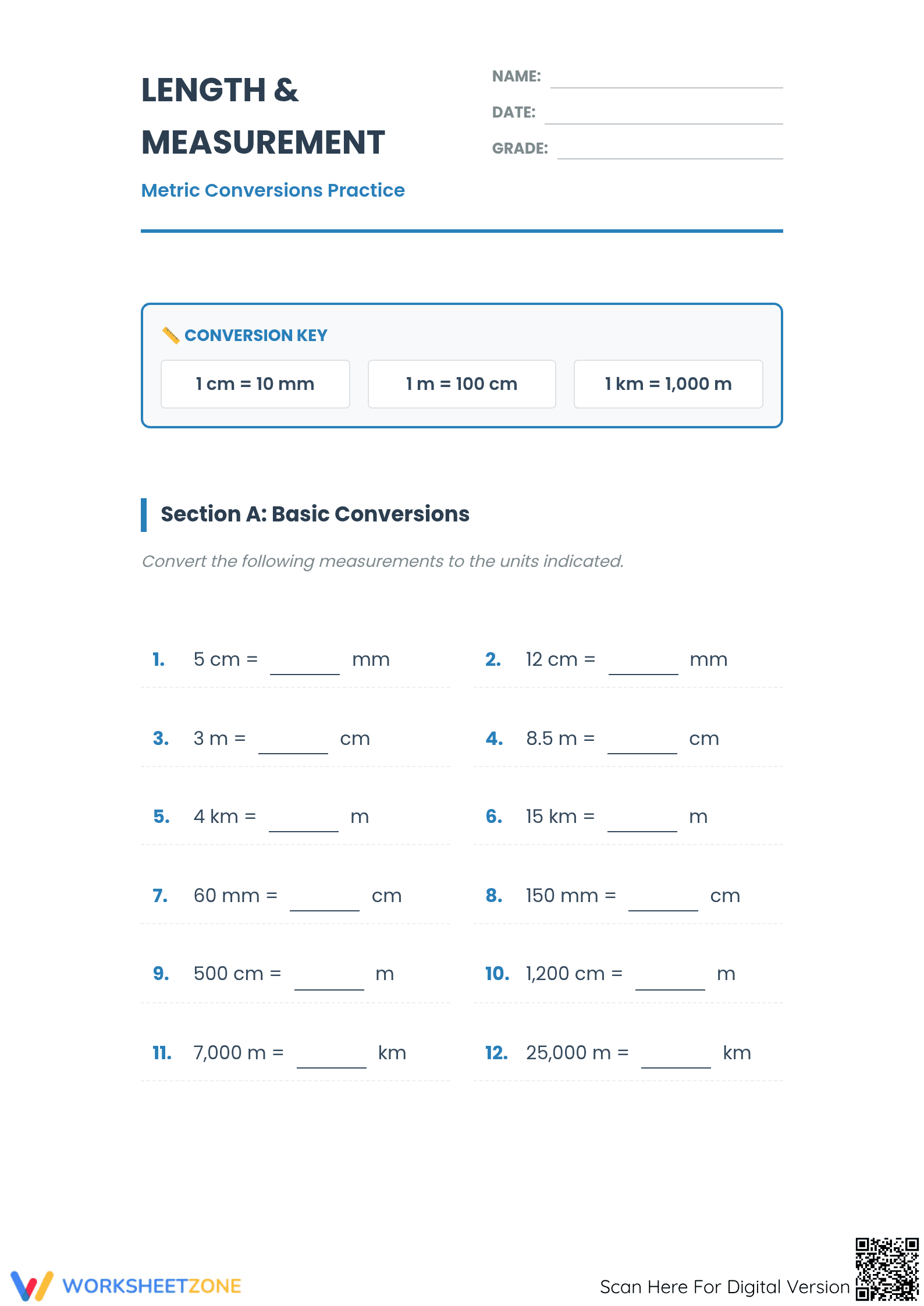 Printable Metric Conversions | Grade 4 Math - Page 1