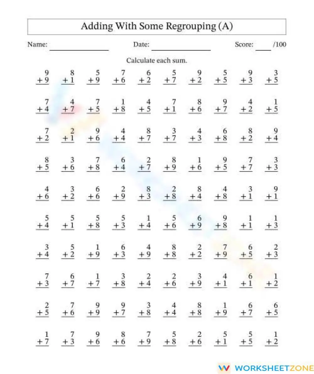 Basic Addition A1 Worksheet - Page 1