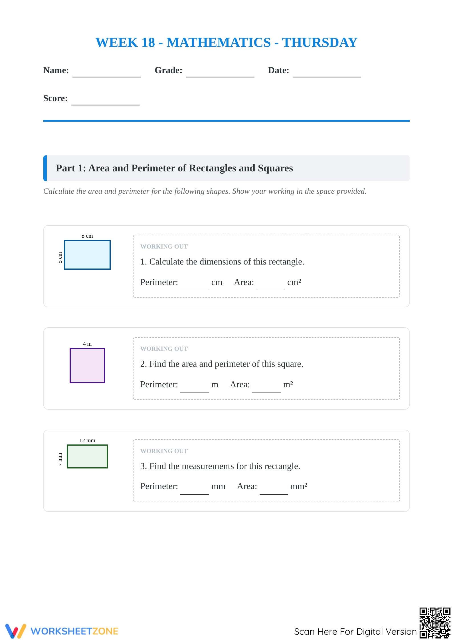 Printable Area & Volume Worksheet | Grade 5 Math - Page 1