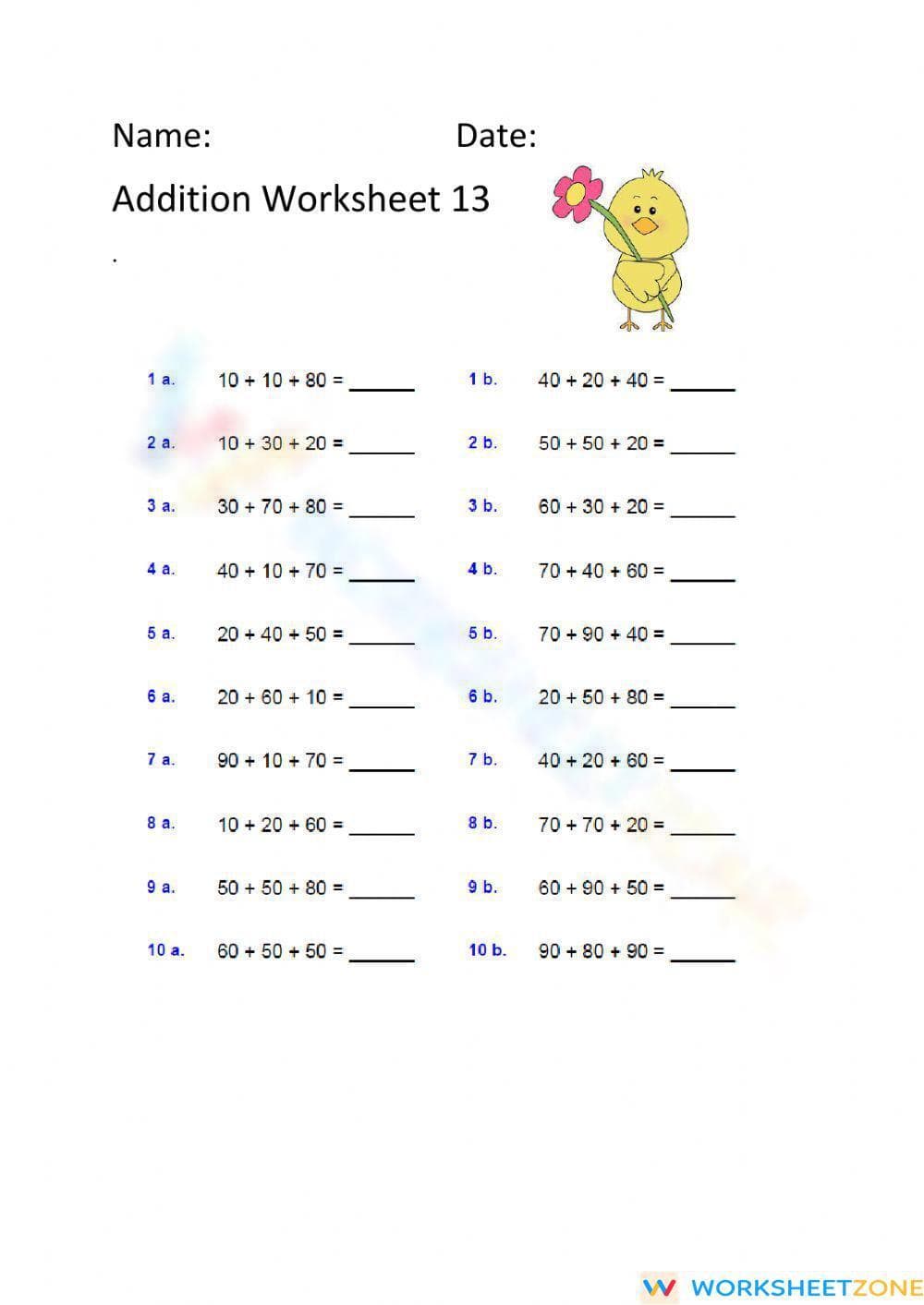 Addition Worksheet 13: Practice and Learn Math - Page 1