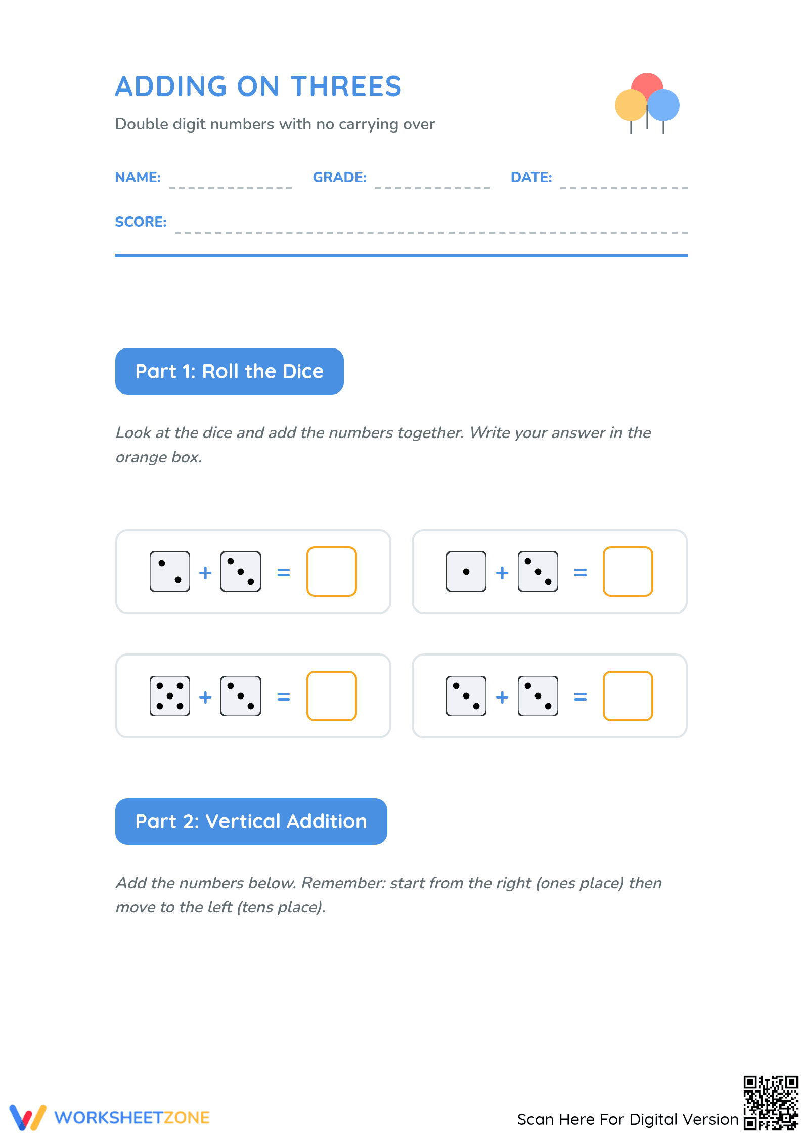 Grade 2 2-Digit Addition — Printable No-Prep Worksheet - Page 1