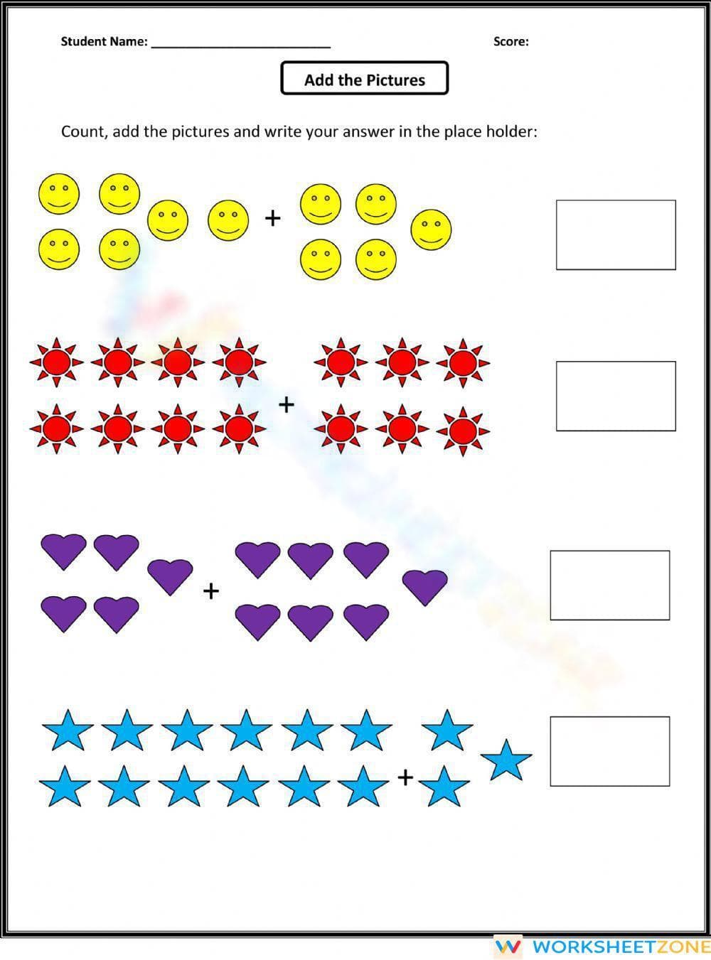 Basic Math Addition Practice Worksheet for Beginners - Page 1